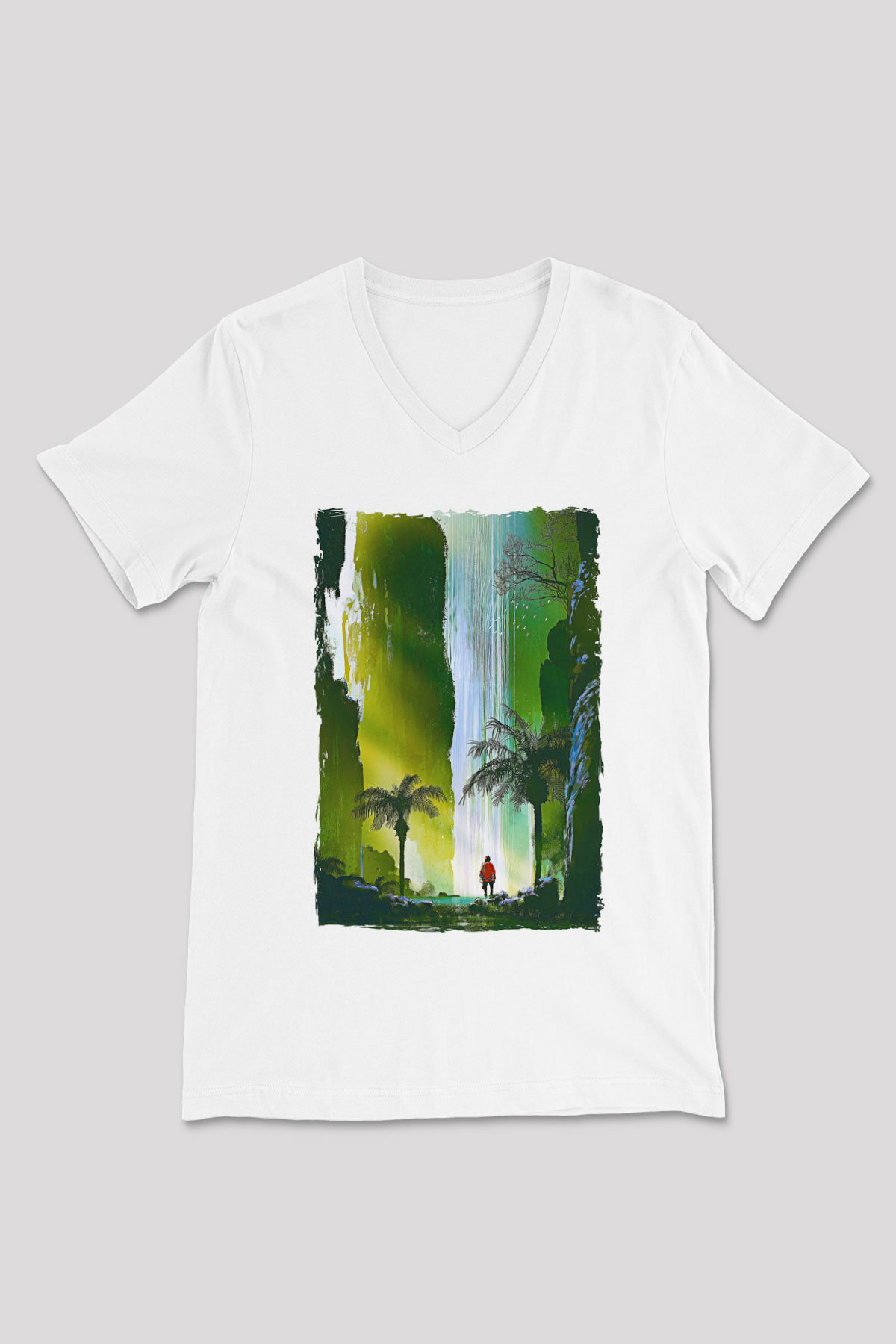 Jumanji Baskılı Beyaz Unisex V Yaka Tişört - Tshirt