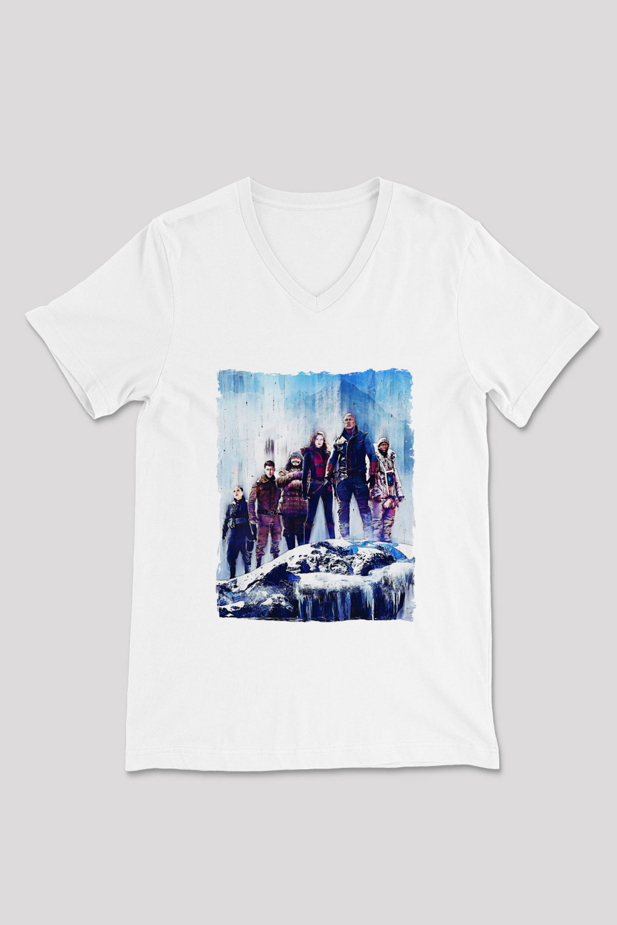 Jumanji Baskılı Beyaz Unisex V Yaka Tişört - Tshirt