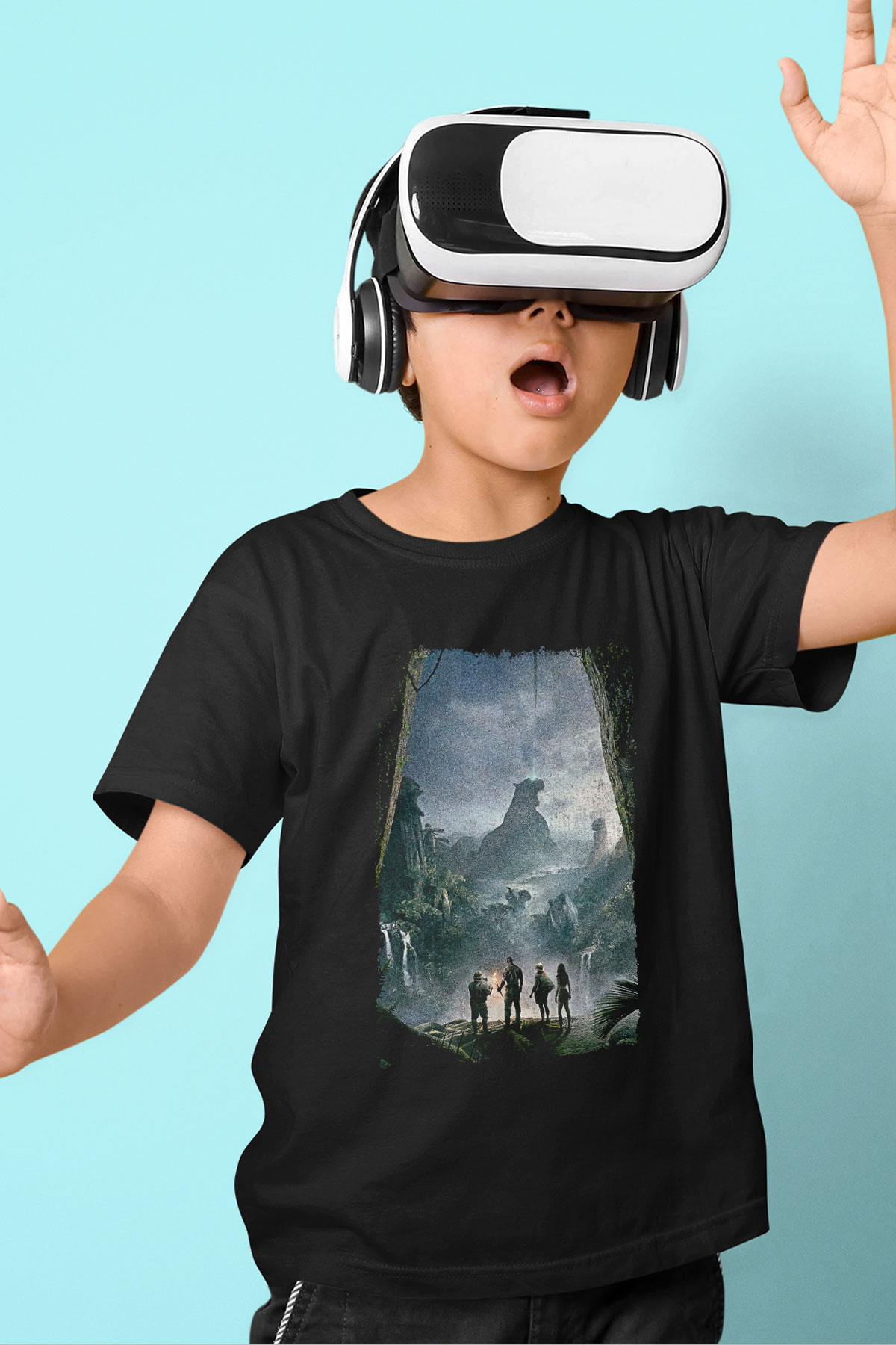 Jumanji Baskılı Unisex Siyah Çocuk Tişört - Tshirt