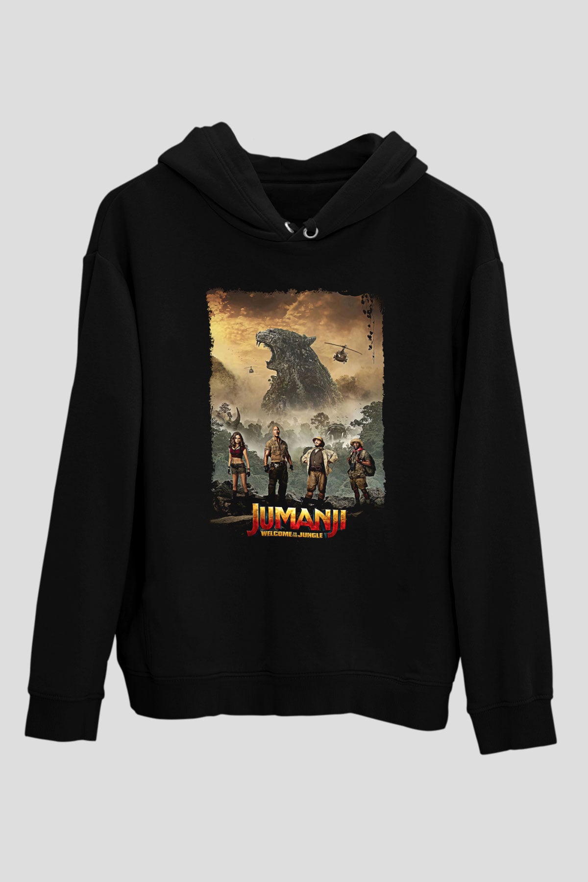 Jumanji Baskılı Unisex Siyah Hoodie