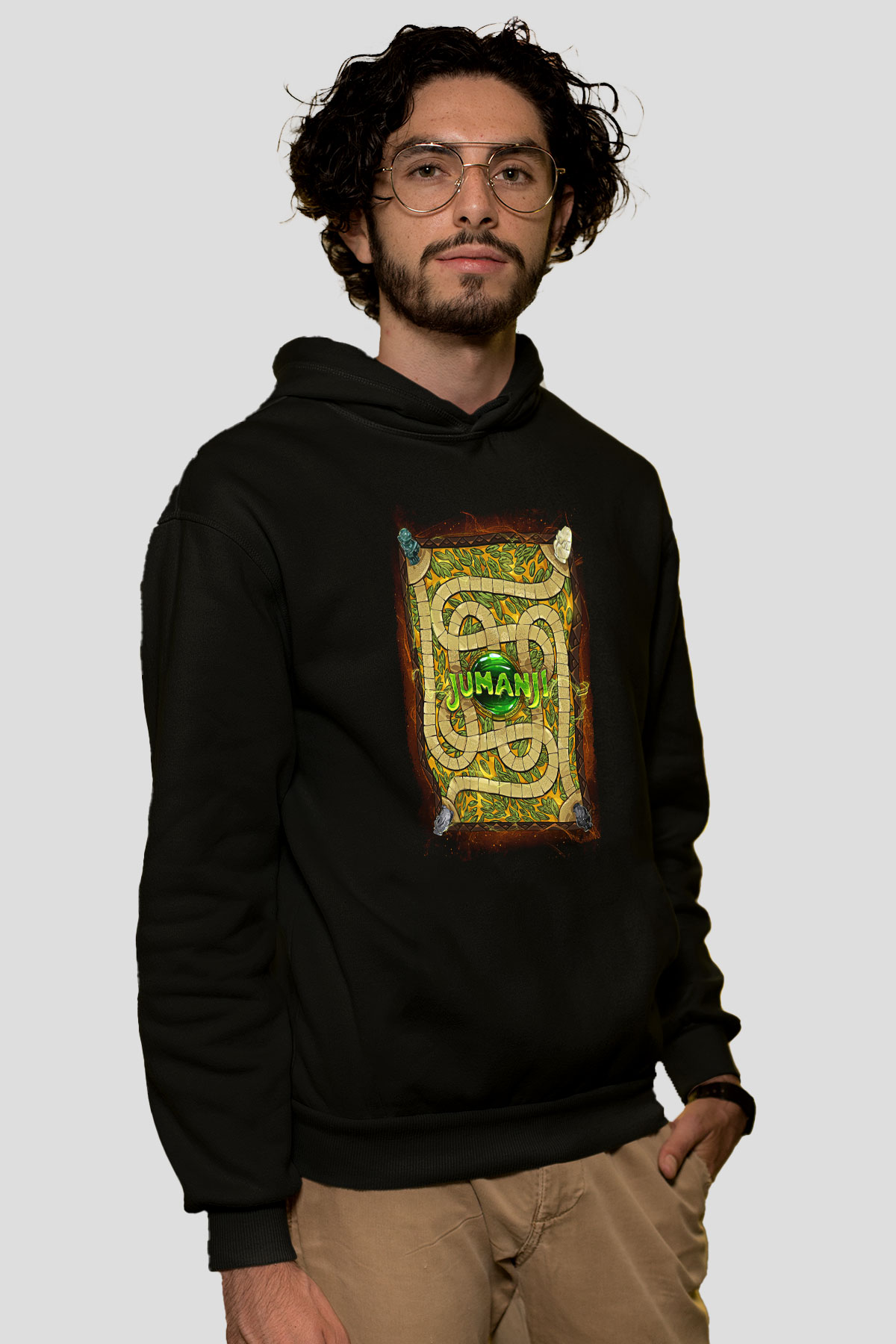 Jumanji Baskılı Unisex Siyah Hoodie