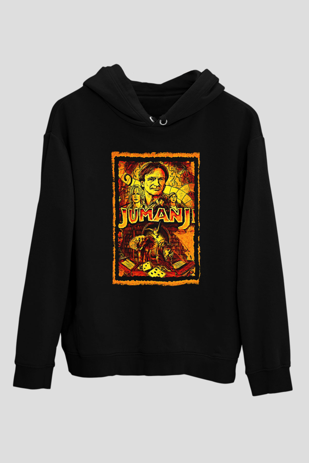 Jumanji Baskılı Unisex Siyah Hoodie