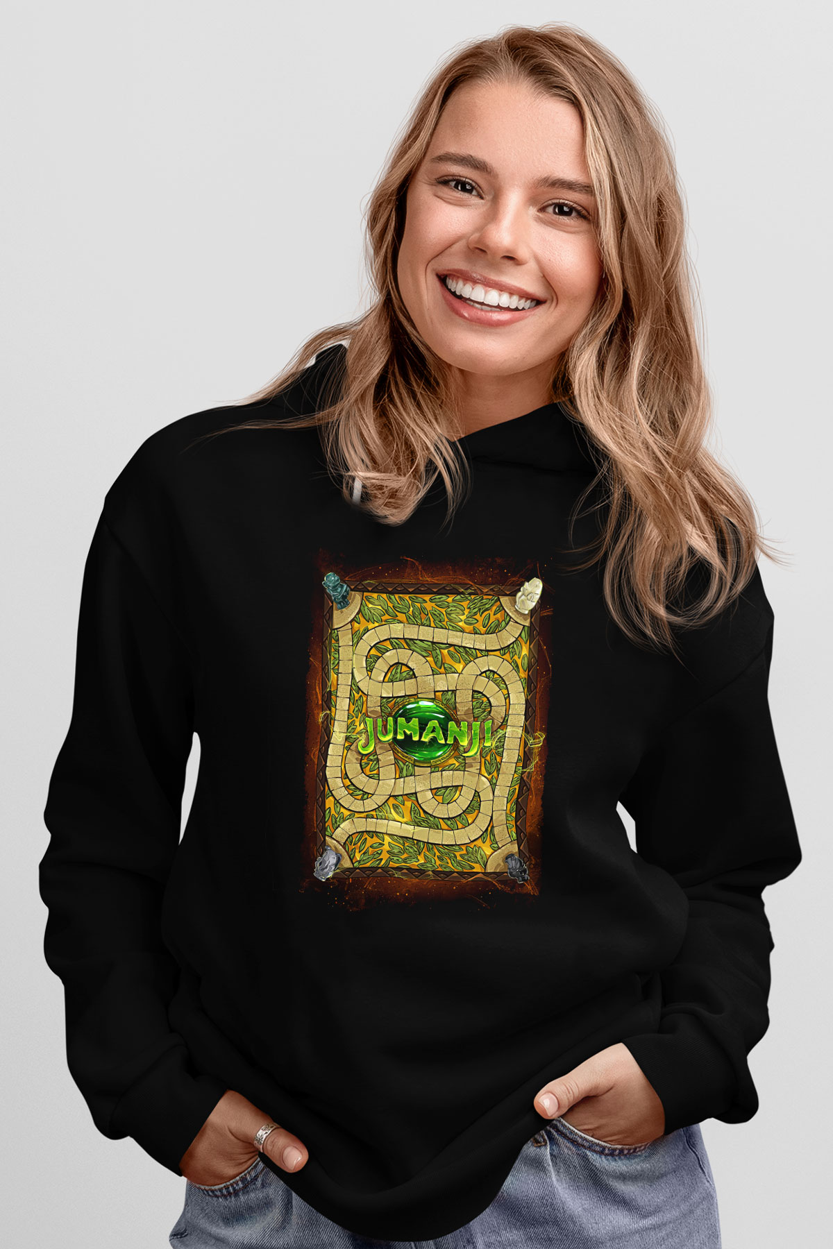 Jumanji Baskılı Unisex Siyah Hoodie