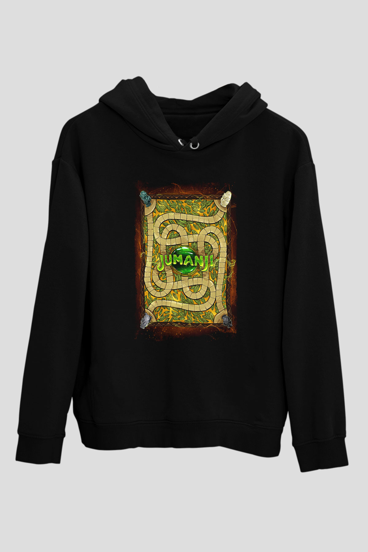 Jumanji Baskılı Unisex Siyah Hoodie