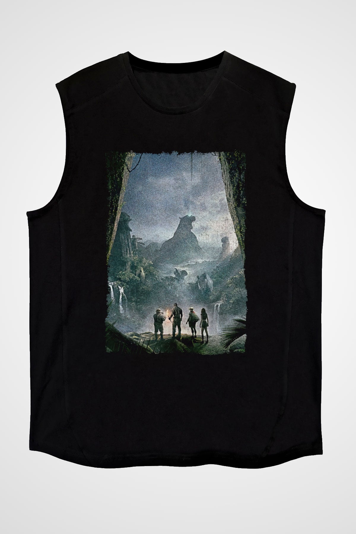 Jumanji Baskılı Unisex Siyah Kolsuz Tişört - Tshirt