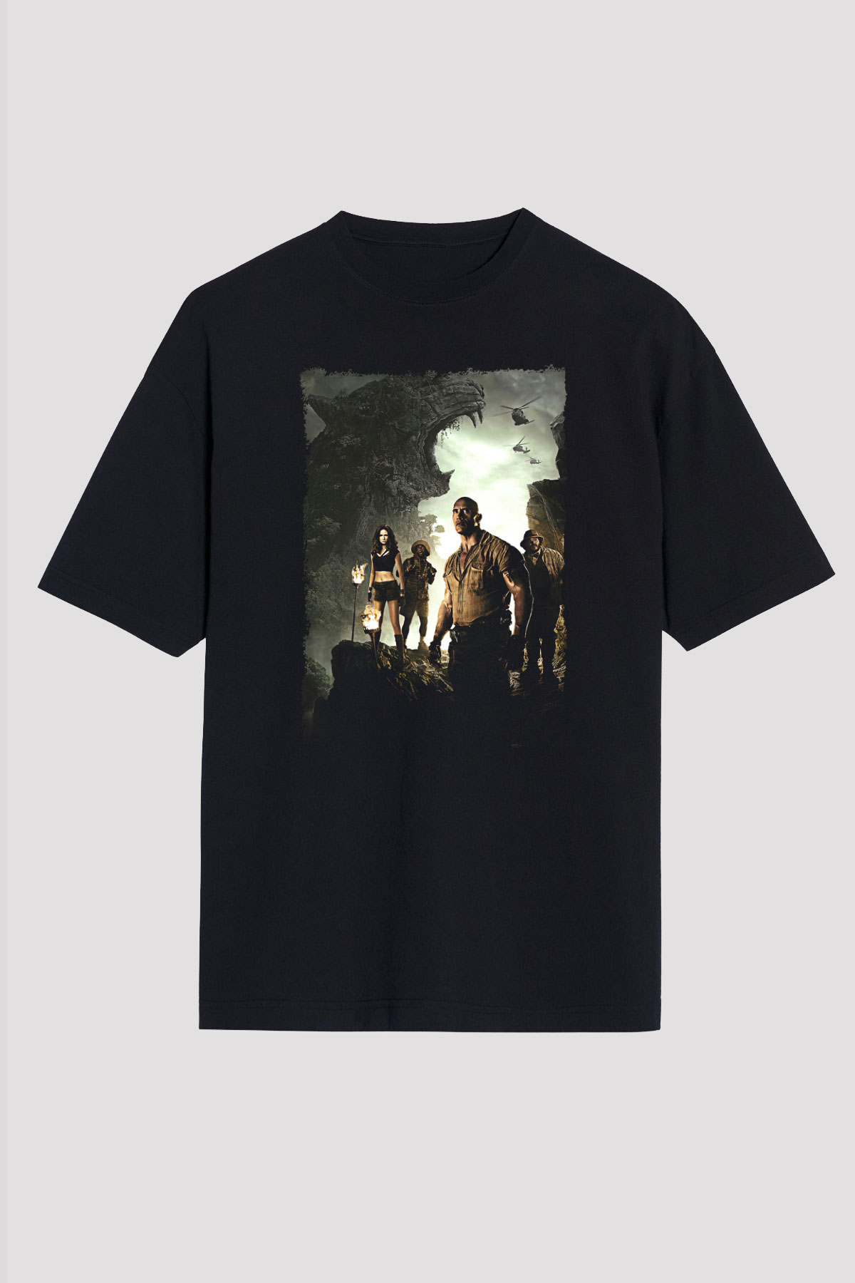 Jumanji Baskılı Unisex Siyah Oversize Tişört - Tshirt