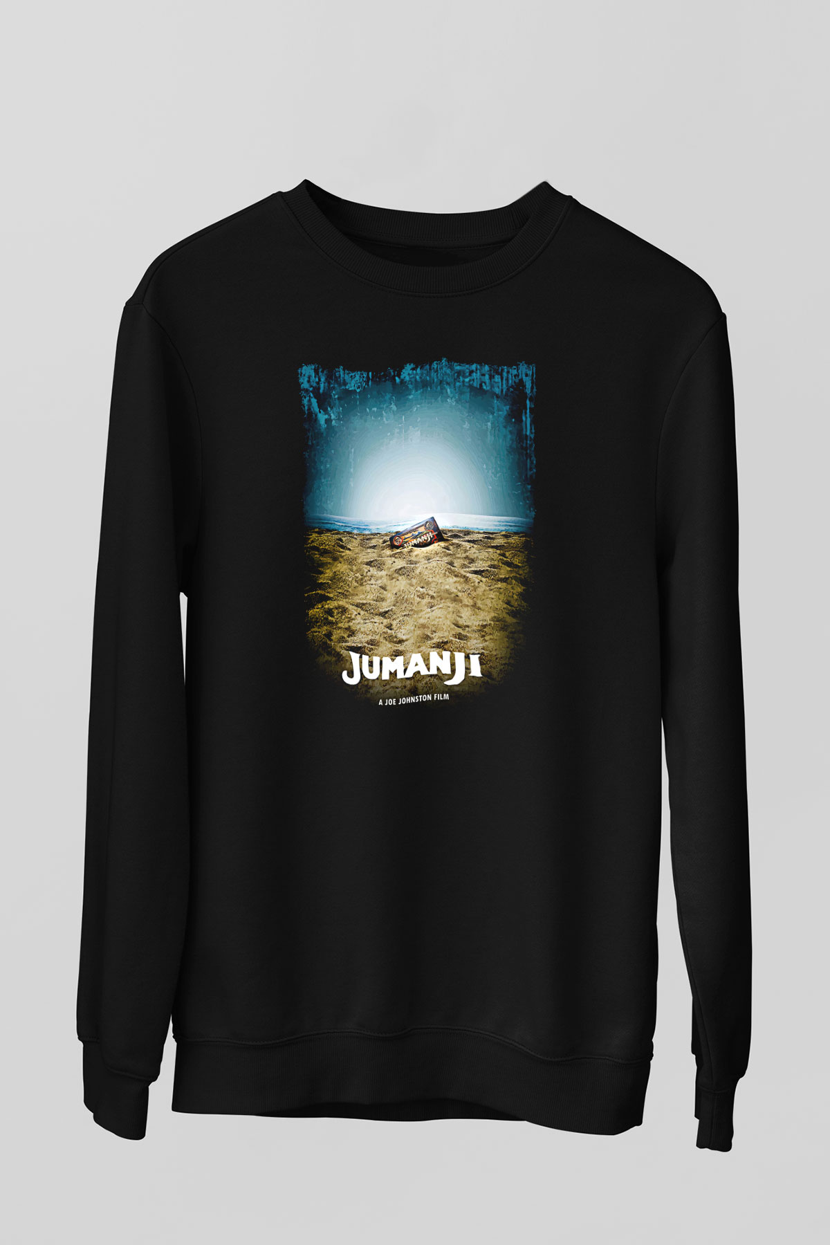 Jumanji Baskılı Unisex Siyah Sweatshirt