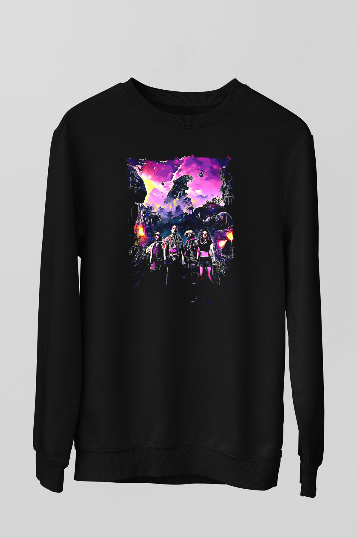 Jumanji Baskılı Unisex Siyah Sweatshirt