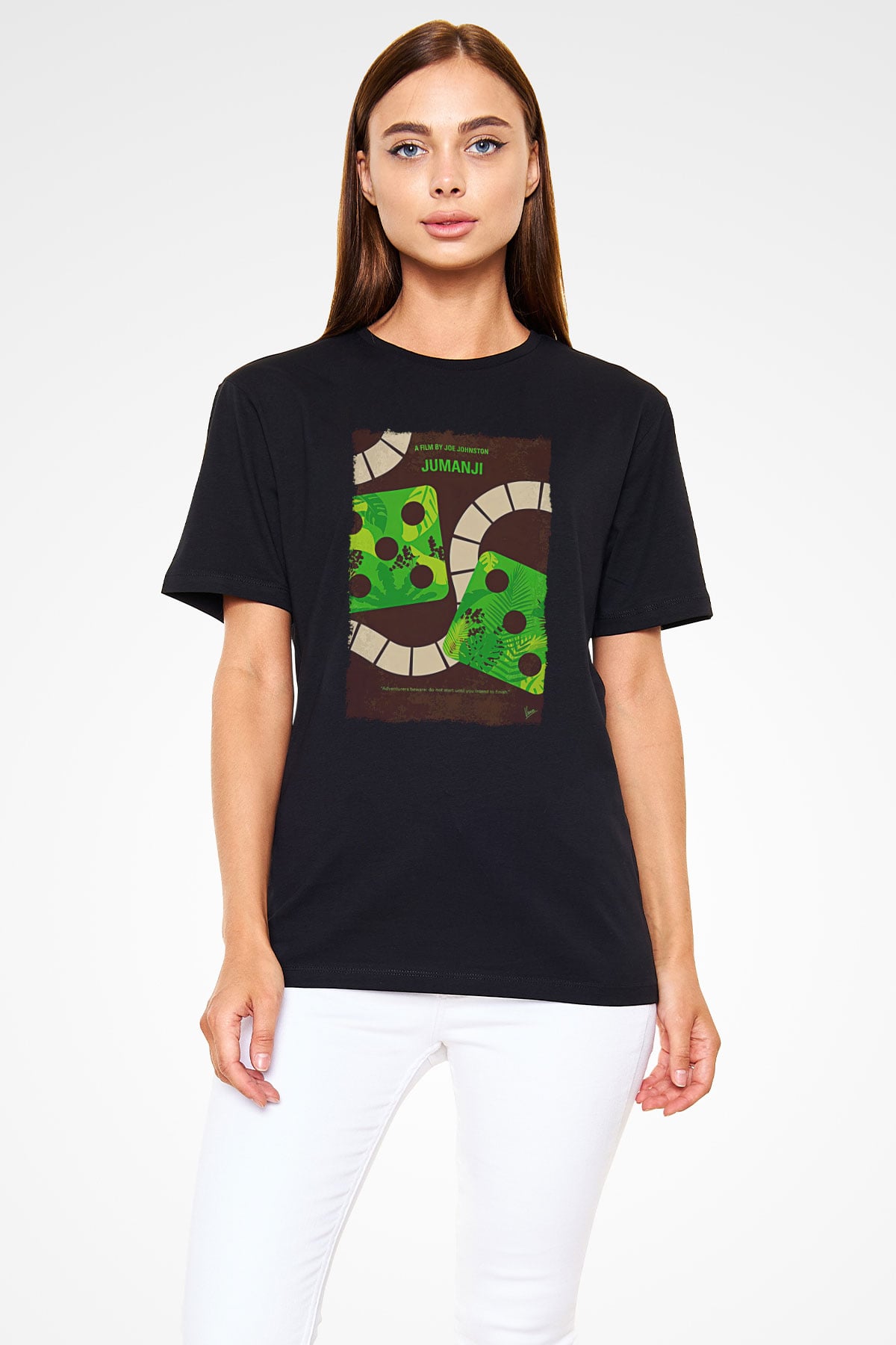 Jumanji Baskılı Unisex Siyah Tişört - Tshirt
