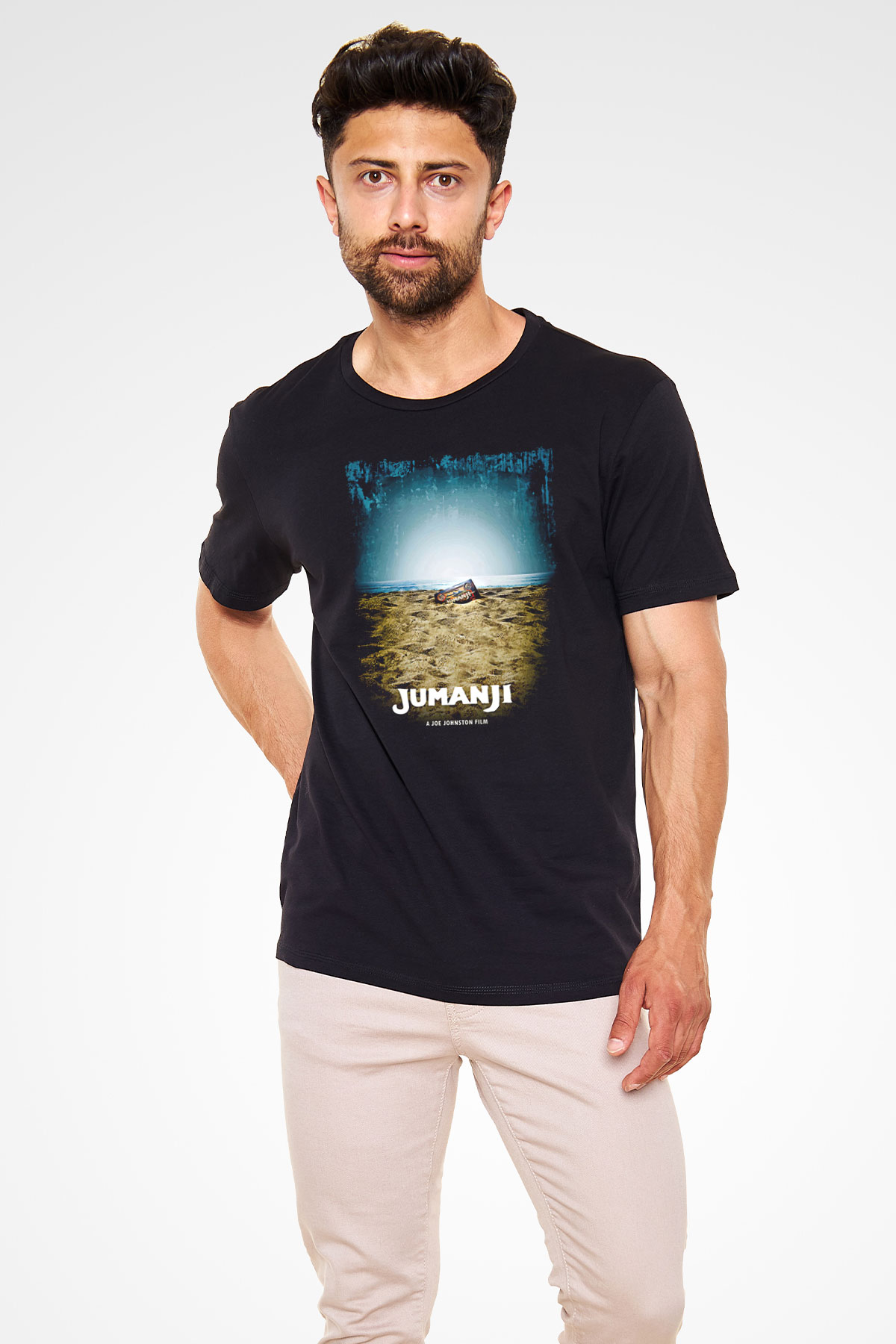 Jumanji Baskılı Unisex Siyah Tişört - Tshirt