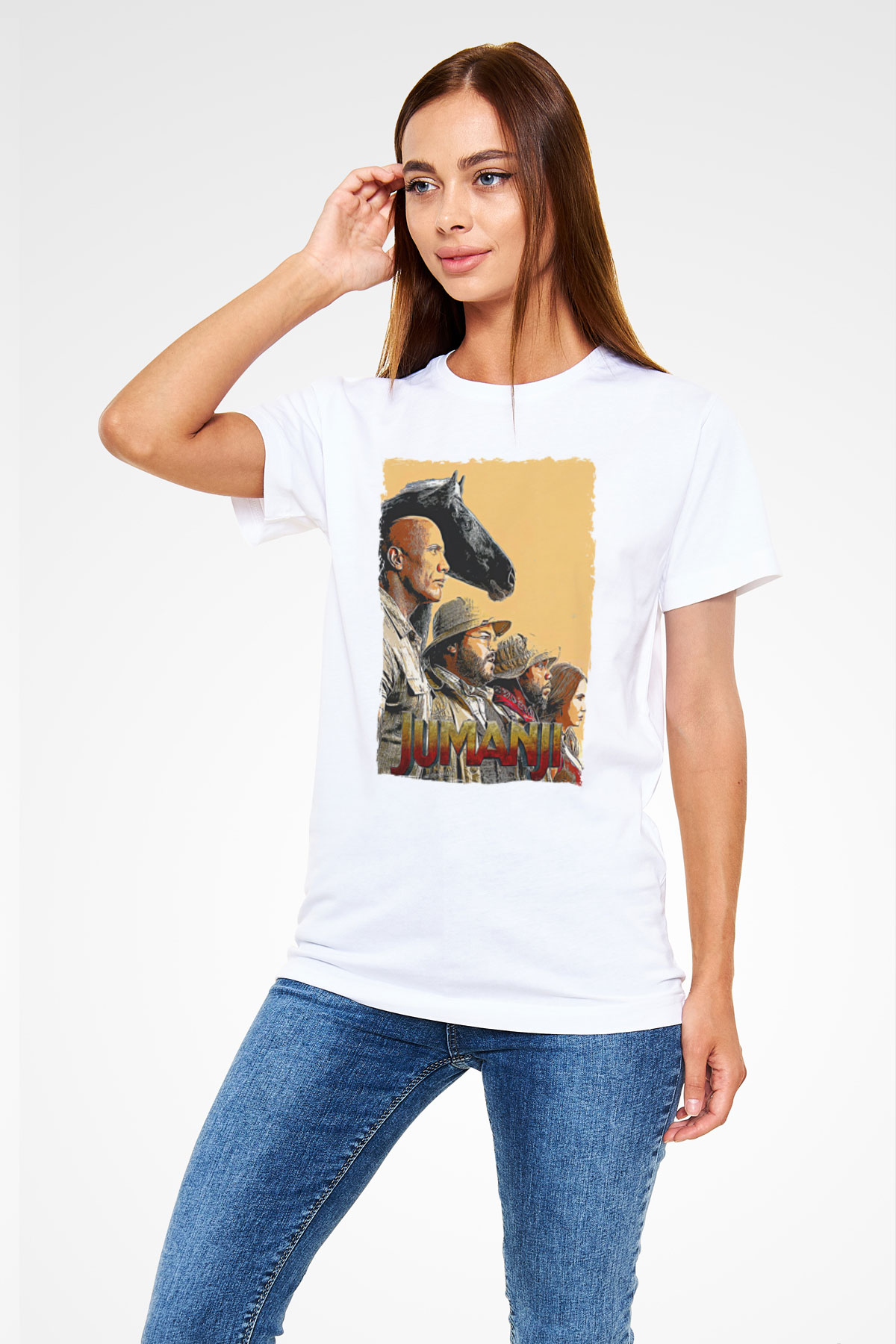 Jumanji Unisex Baskılı Beyaz Tişört - Tshirt