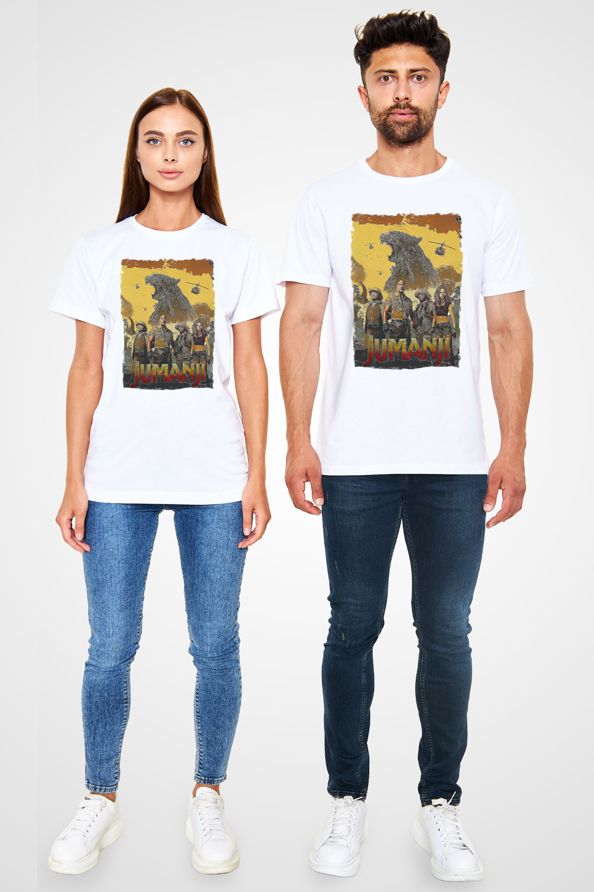 Jumanji Unisex Baskılı Beyaz Tişört - Tshirt