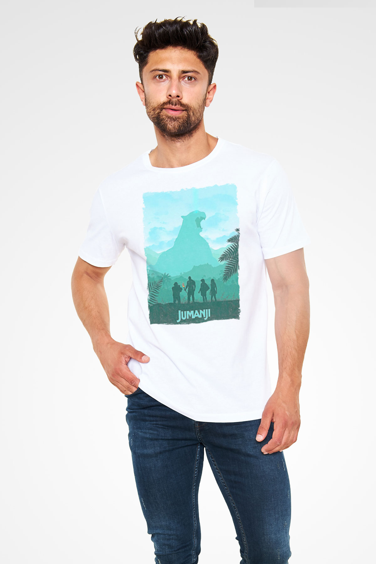 Jumanji Unisex Baskılı Beyaz Tişört - Tshirt