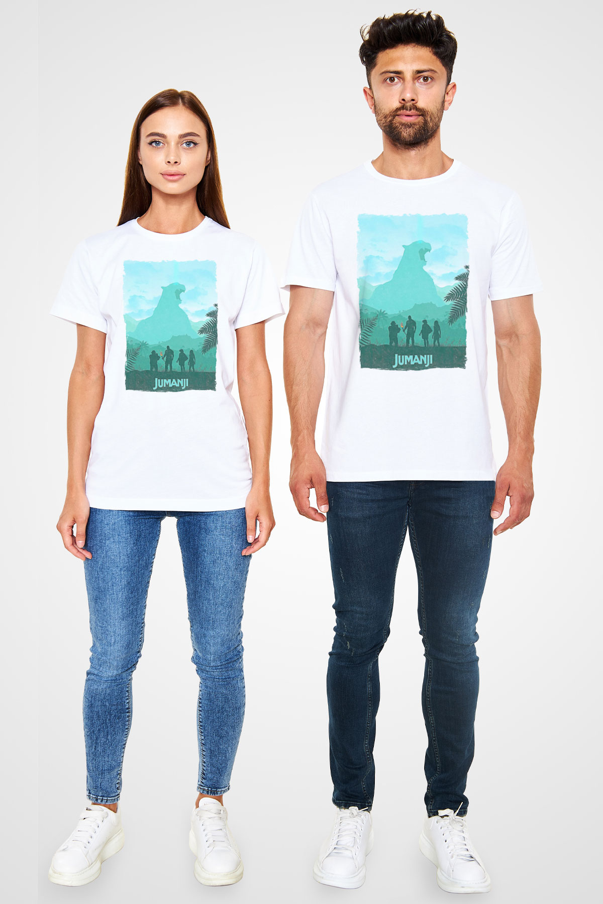 Jumanji Unisex Baskılı Beyaz Tişört - Tshirt