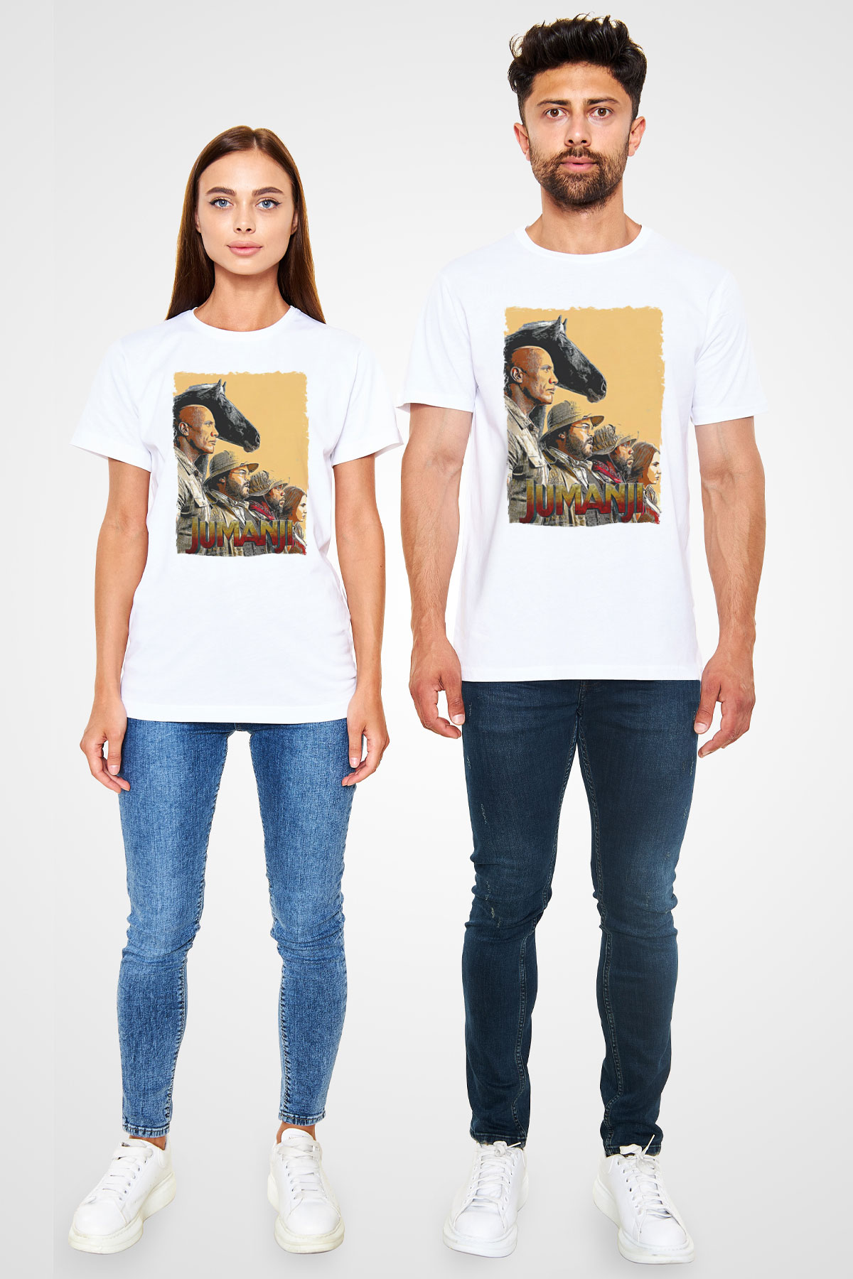 Jumanji Unisex Baskılı Beyaz Tişört - Tshirt