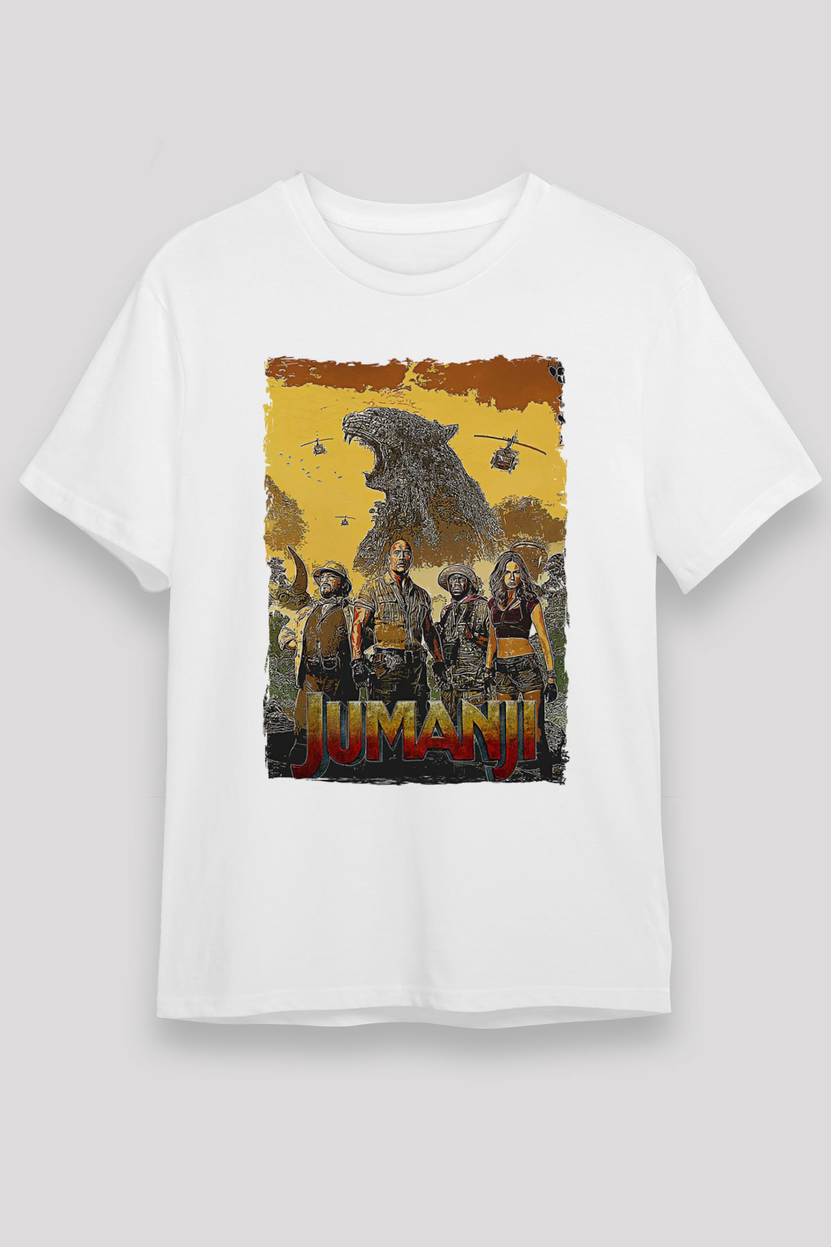 Jumanji Unisex Baskılı Beyaz Tişört - Tshirt