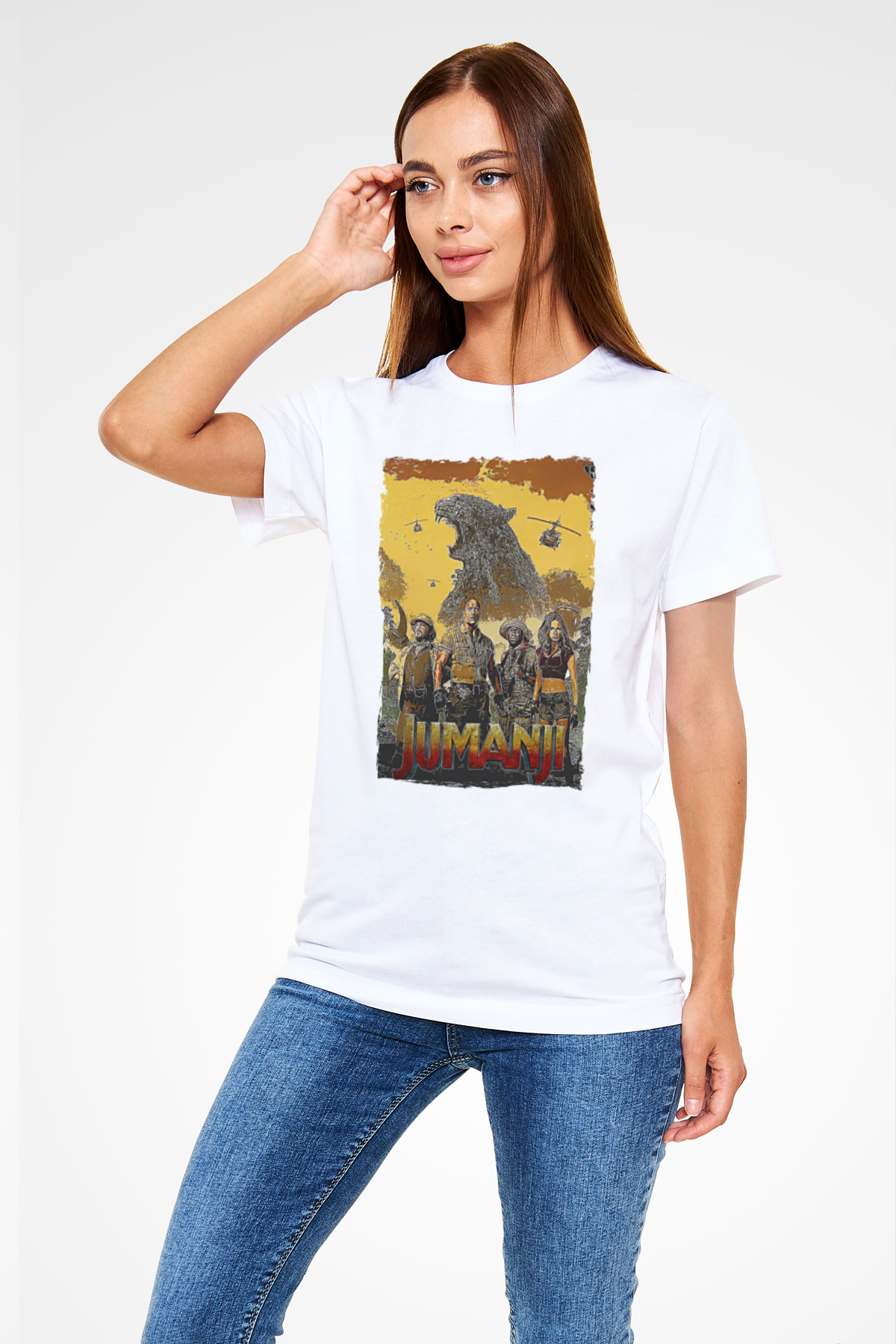 Jumanji Unisex Baskılı Beyaz Tişört - Tshirt