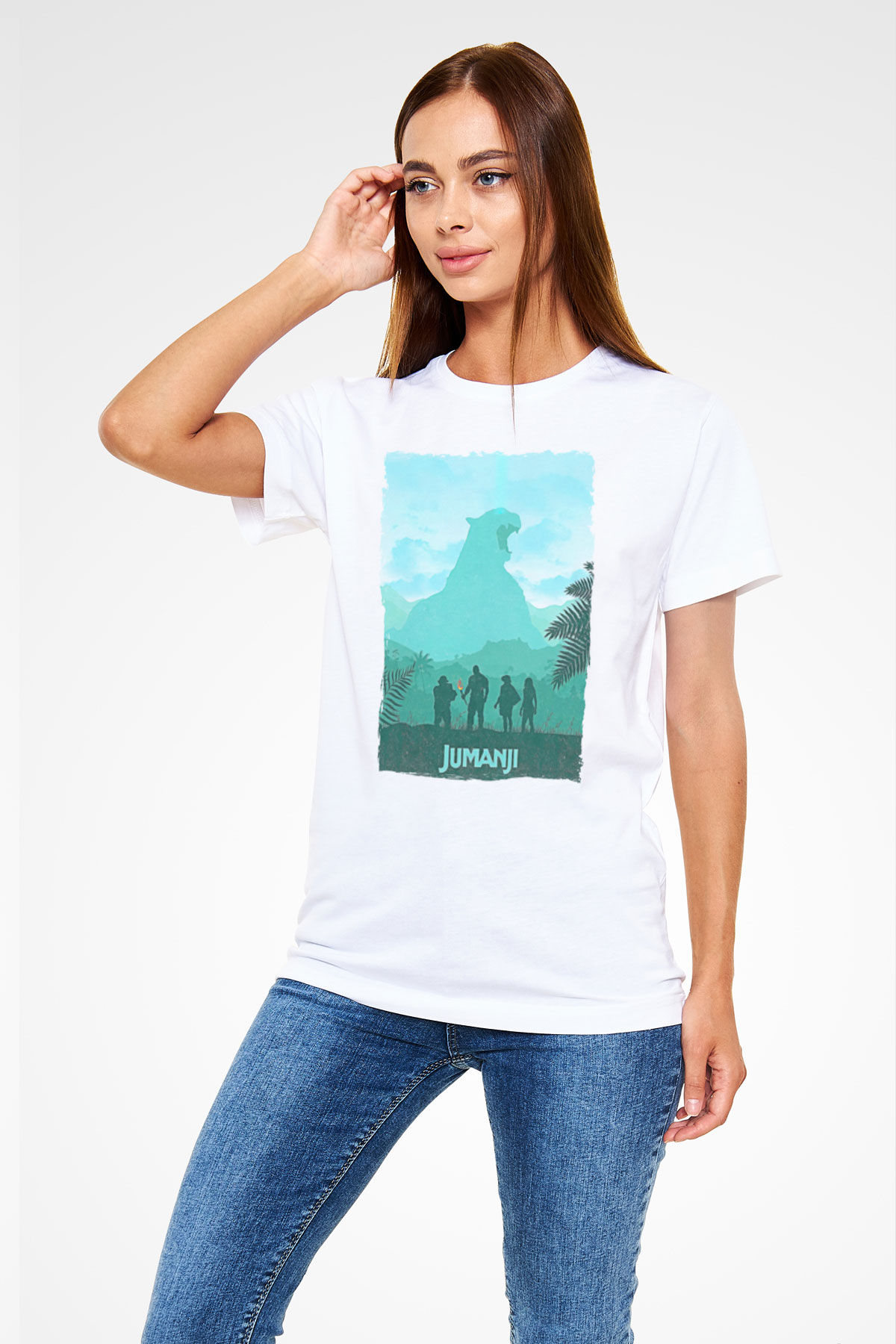 Jumanji Unisex Baskılı Beyaz Tişört - Tshirt