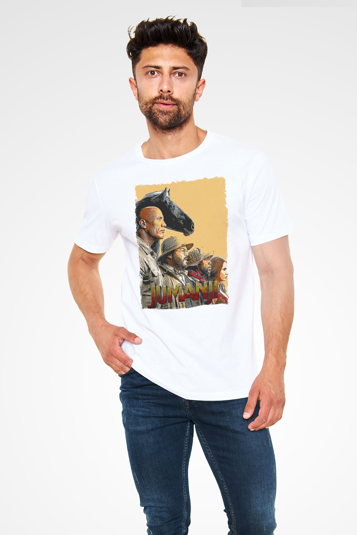 Jumanji Unisex Baskılı Beyaz Tişört - Tshirt