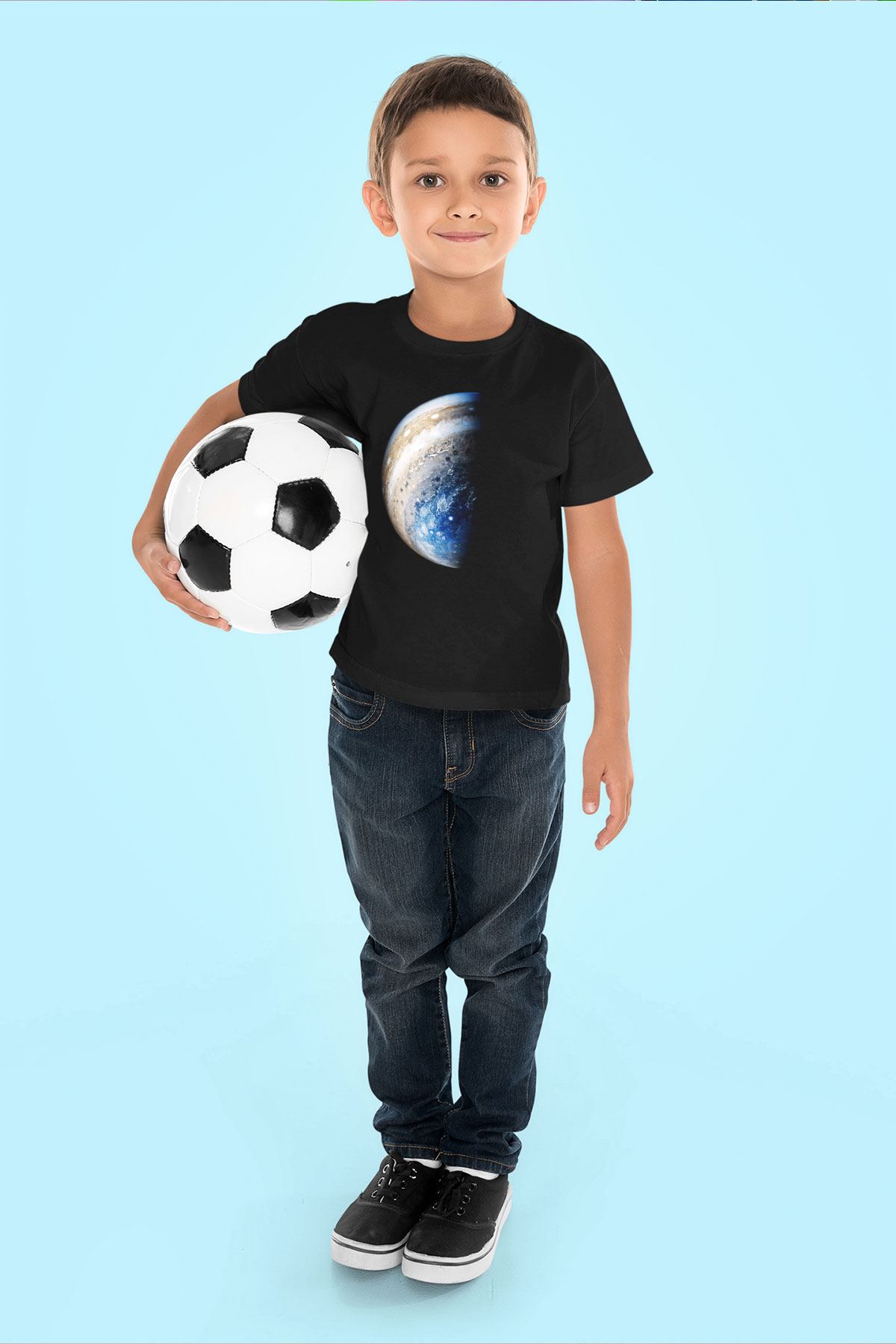 Jüpiter Baskılı Siyah Unisex Çocuk Tişört