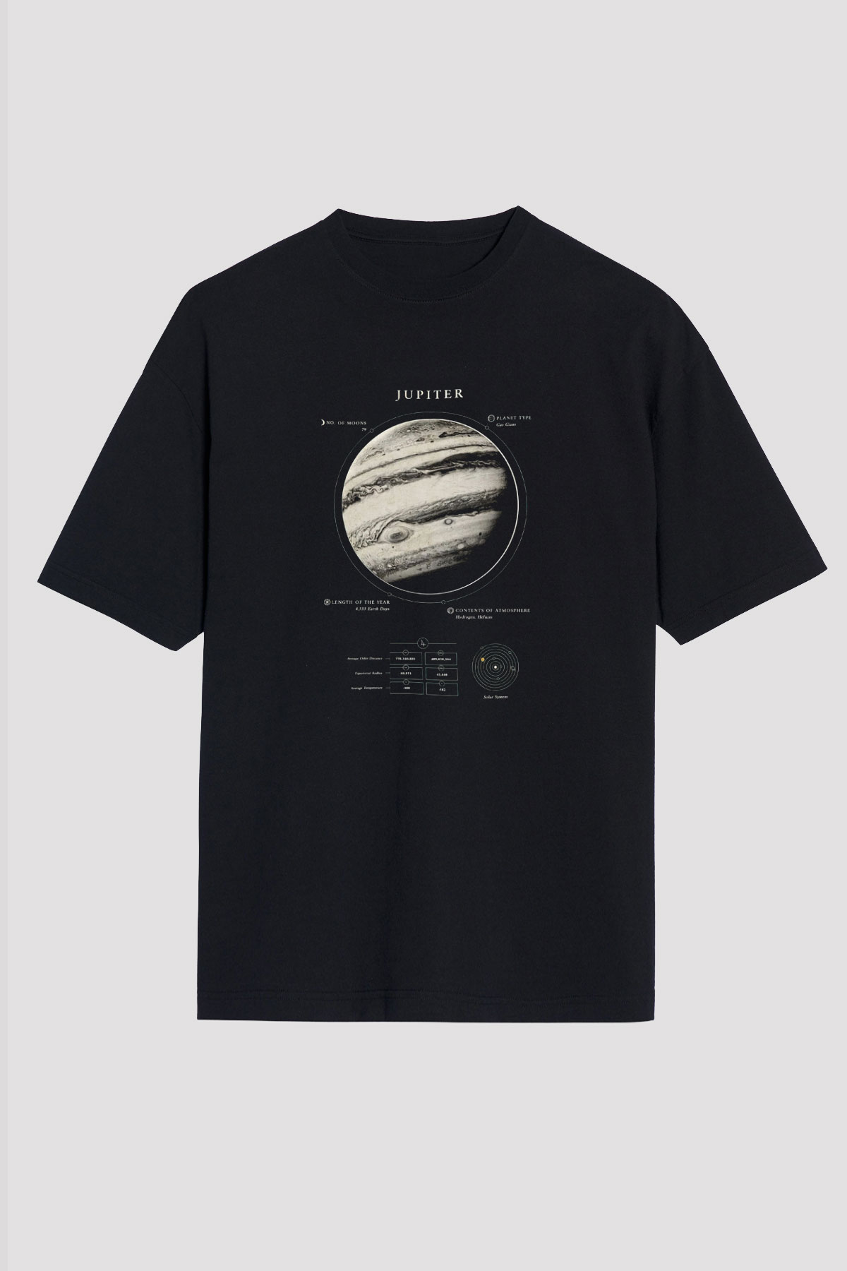 Jüpiter Fiziksel Özellikleri Baskılı Unisex Oversize Tişört - Tshirt