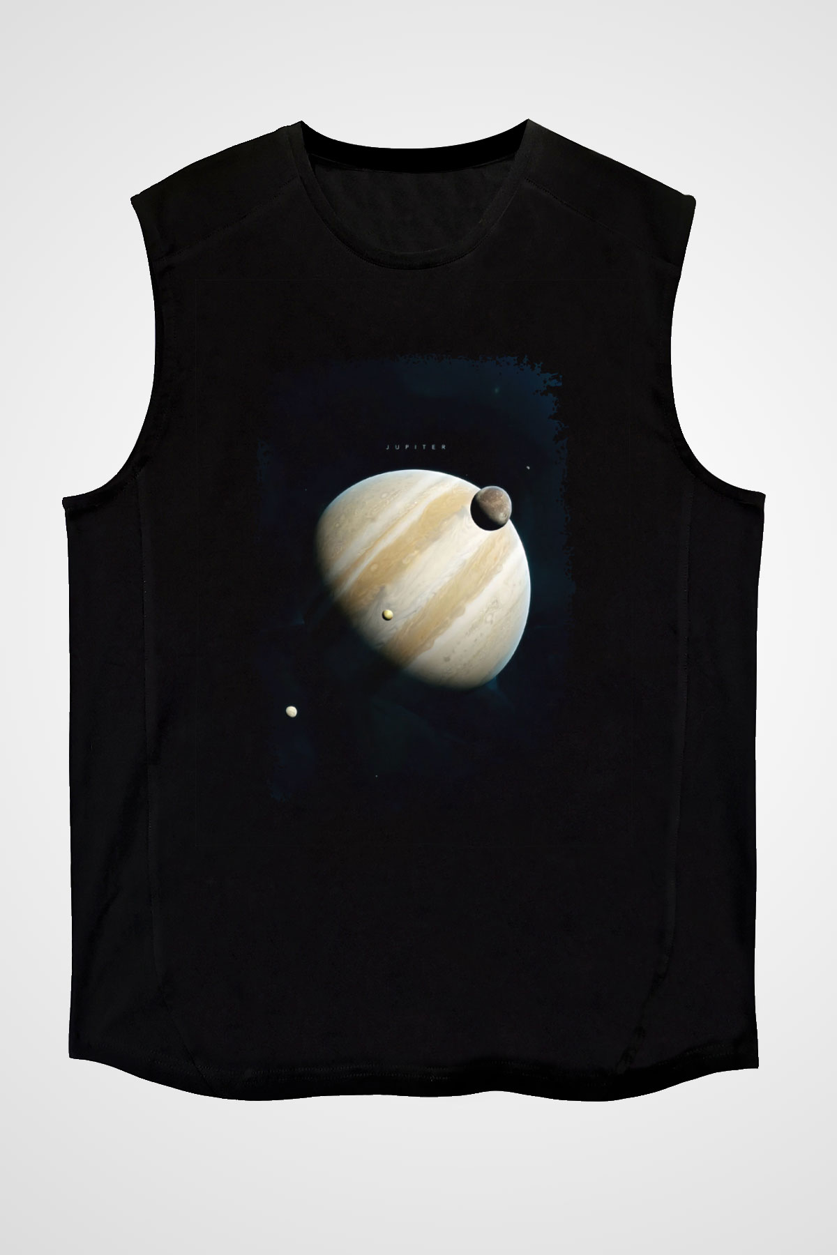 Jüpiter Fotoğraf Baskılı Unisex Kolsuz Siyah Tişört - Tshirt
