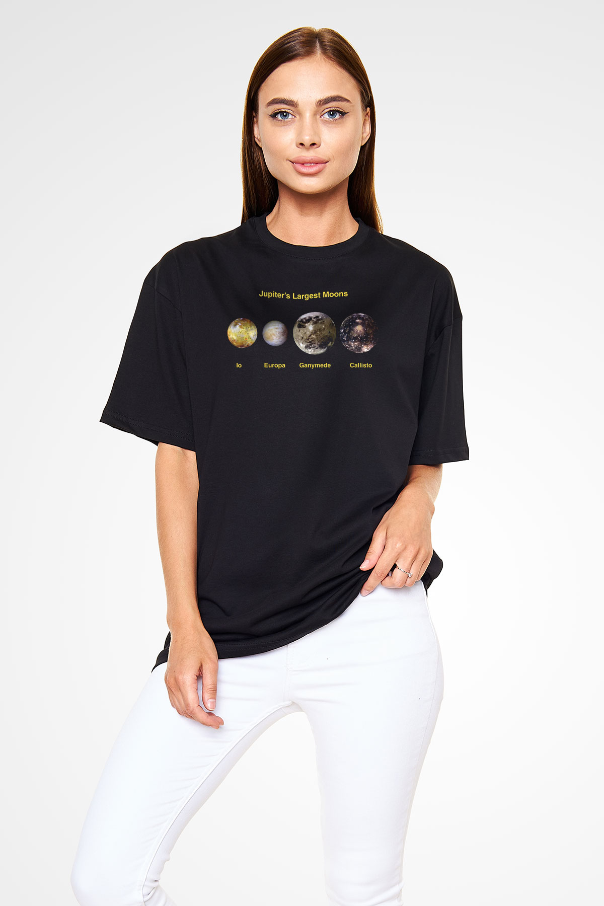 Jüpiter Siyah Unisex Oversize Tişört T-Shirt