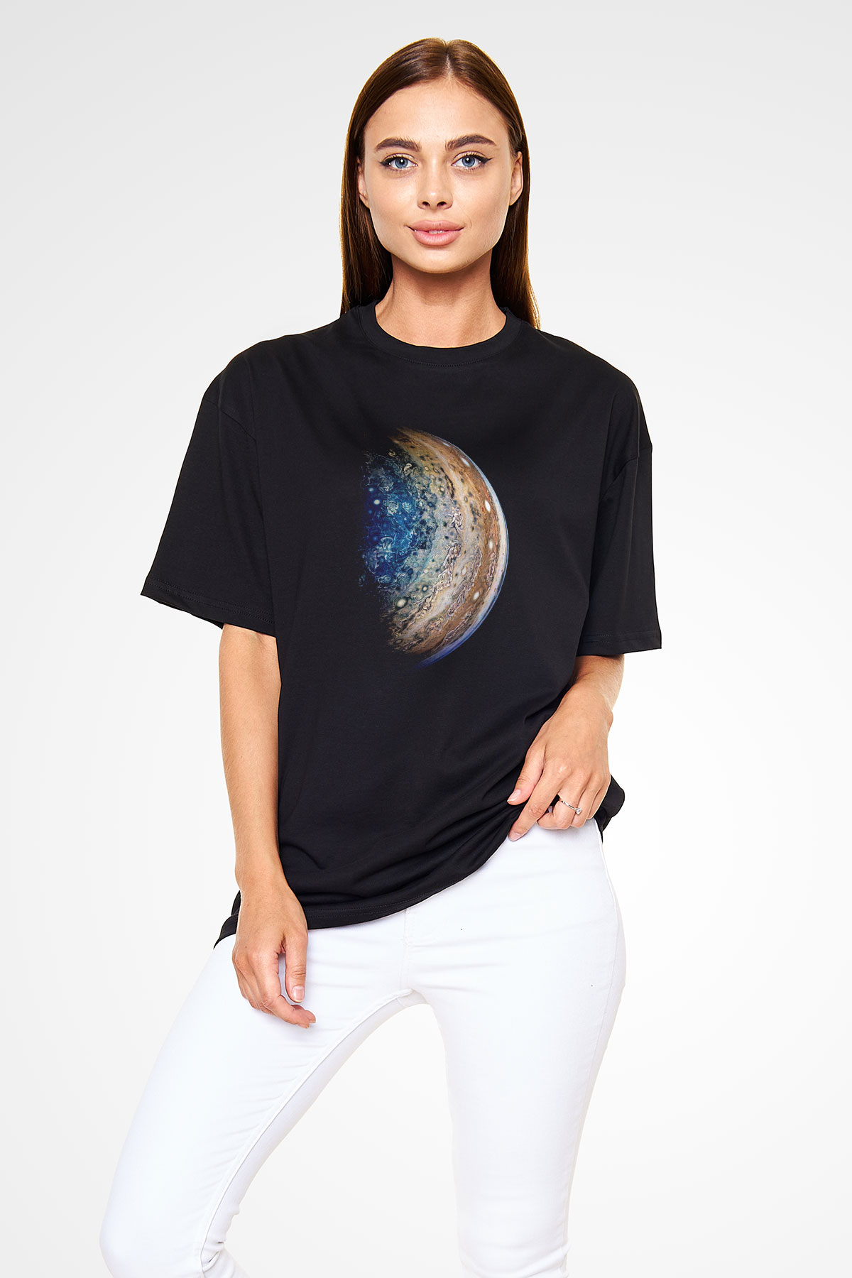 Jüpiter Siyah Unisex Oversize Tişört T-Shirt
