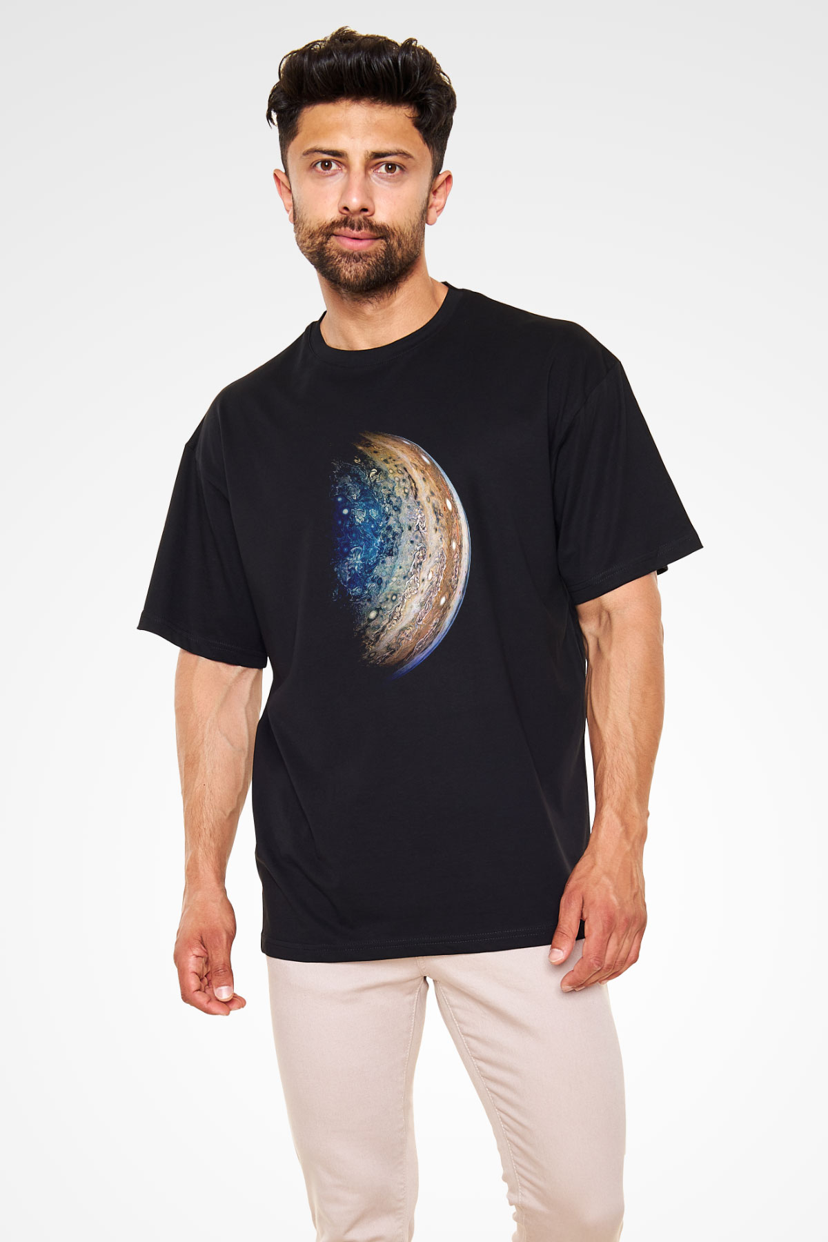 Jüpiter Siyah Unisex Oversize Tişört T-Shirt