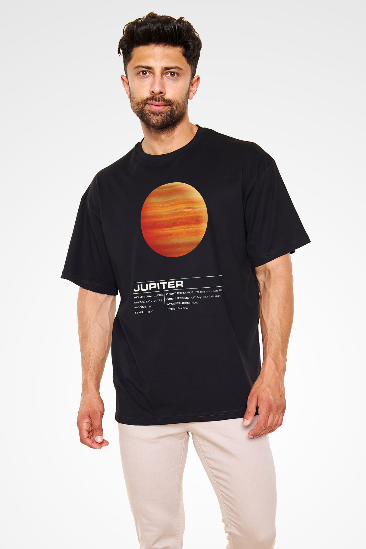 Jüpiter Siyah Unisex Oversize Tişört T-Shirt