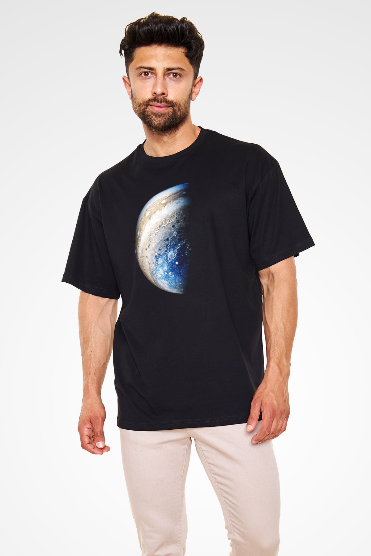 Jüpiter Siyah Unisex Oversize Tişört T-Shirt