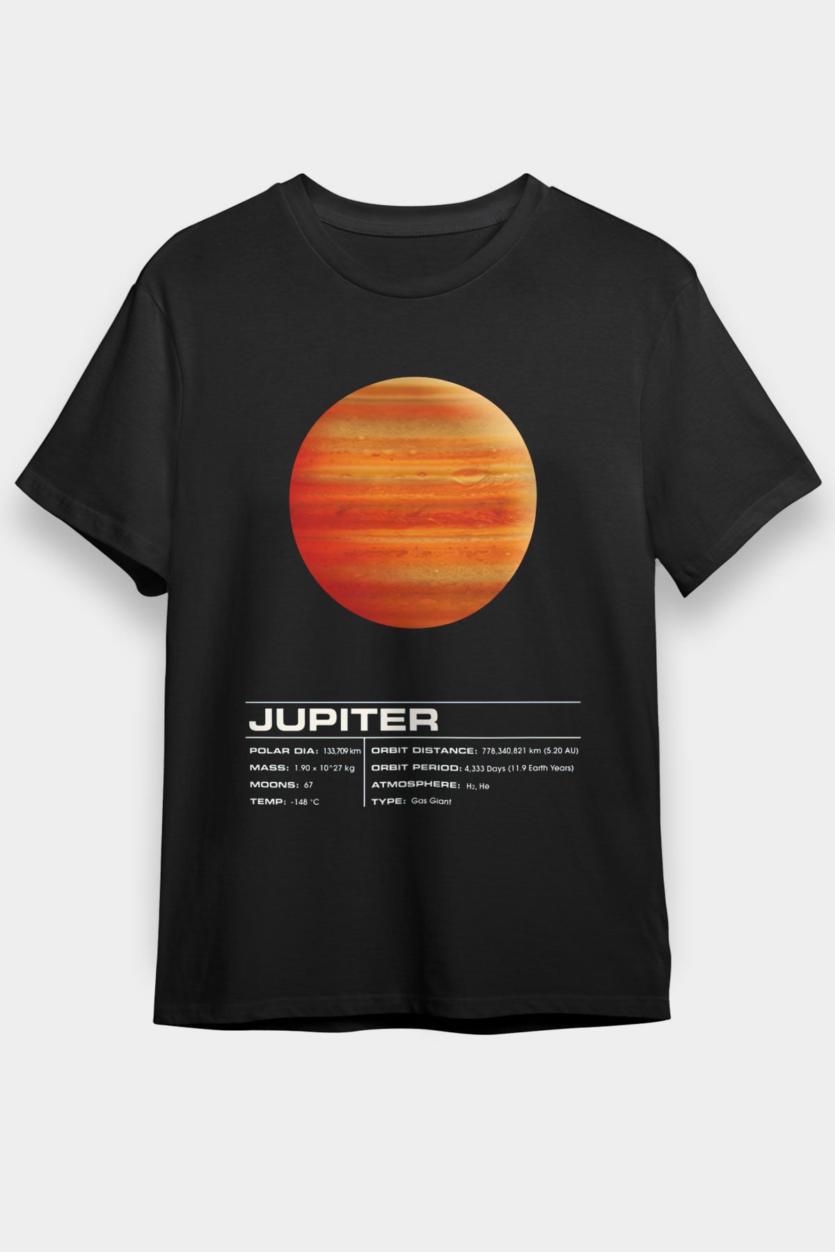 Jüpiter Siyah Unisex Tişört T-Shirt - TişörtFabrikası
