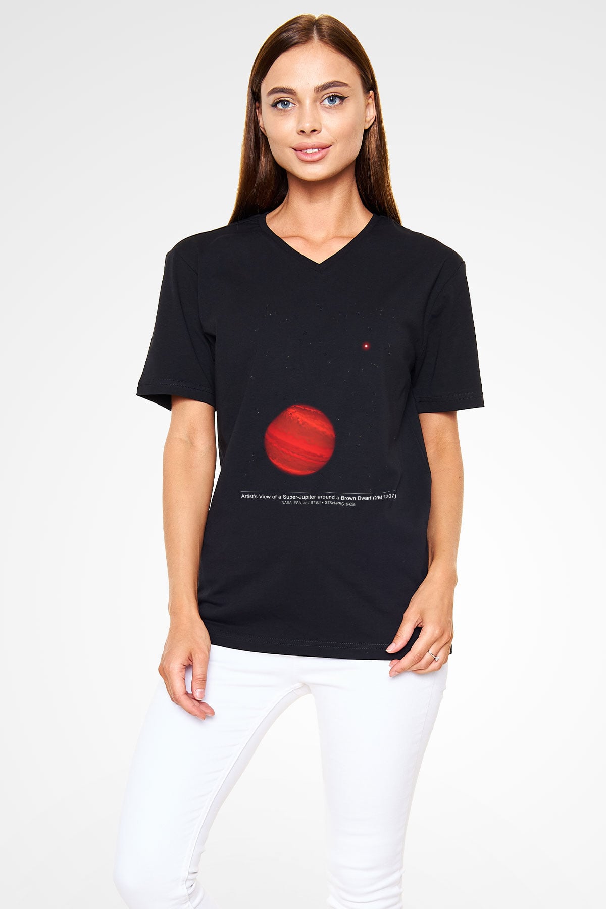 Jüpiter Siyah Unisex V Yaka Tişört T-Shirt
