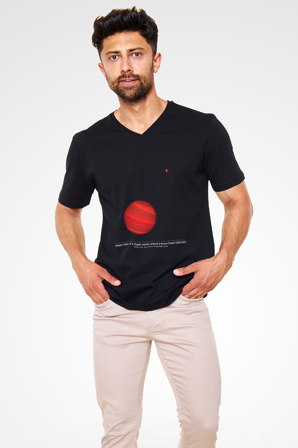 Jüpiter Siyah Unisex V Yaka Tişört T-Shirt