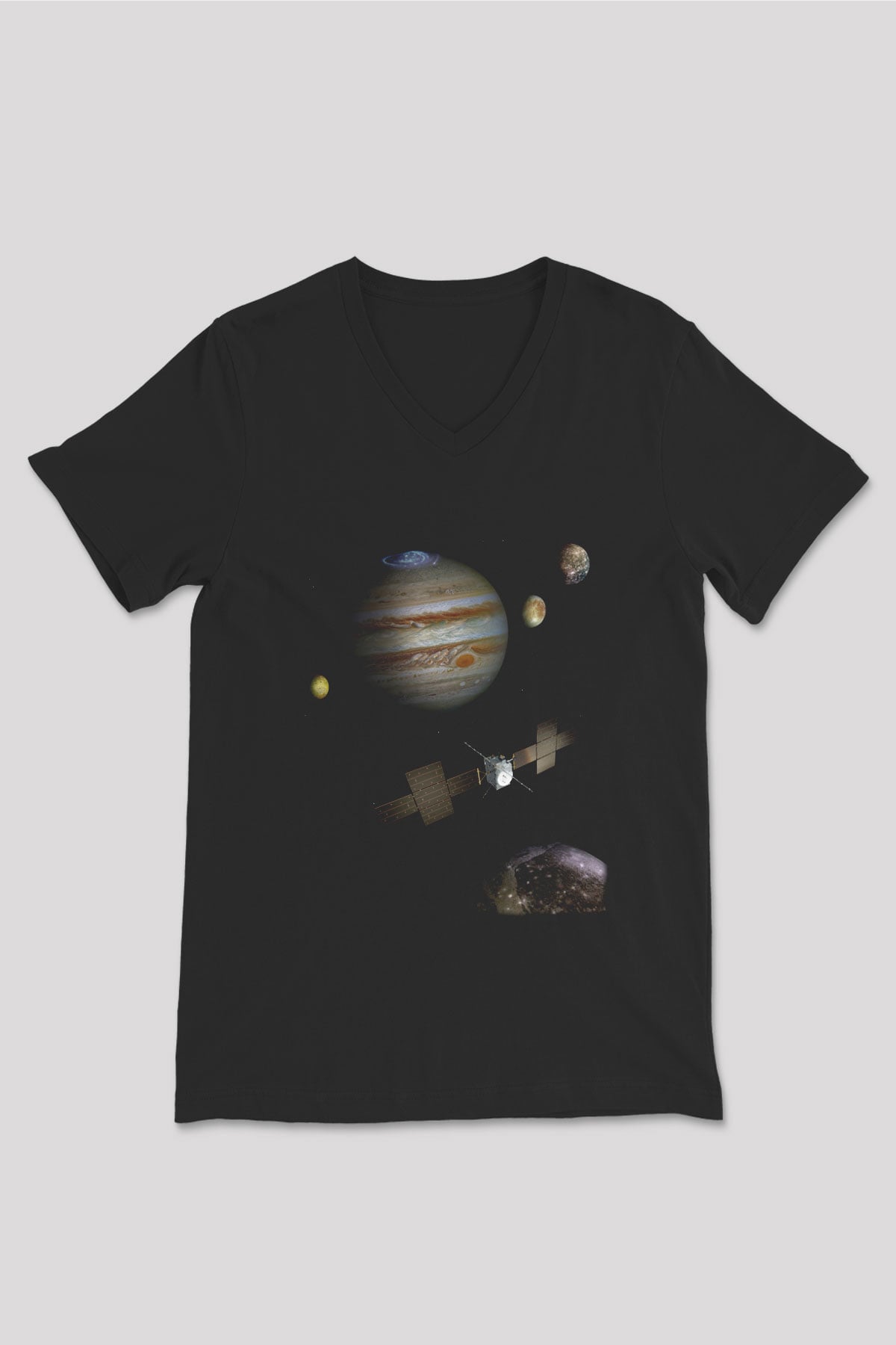 Jüpiter Siyah Unisex V Yaka Tişört T-Shirt