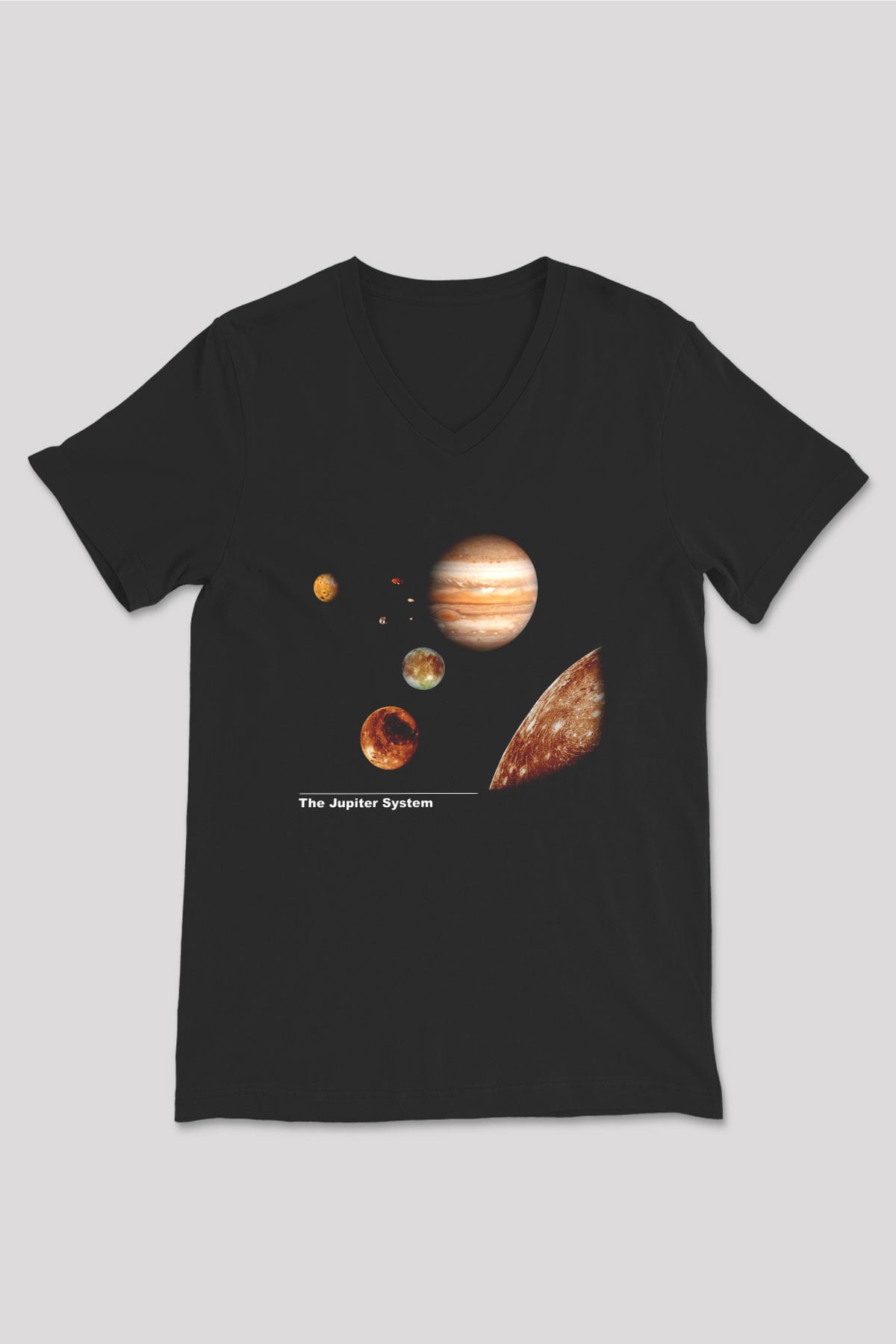 Jüpiter Siyah Unisex V Yaka Tişört T-Shirt