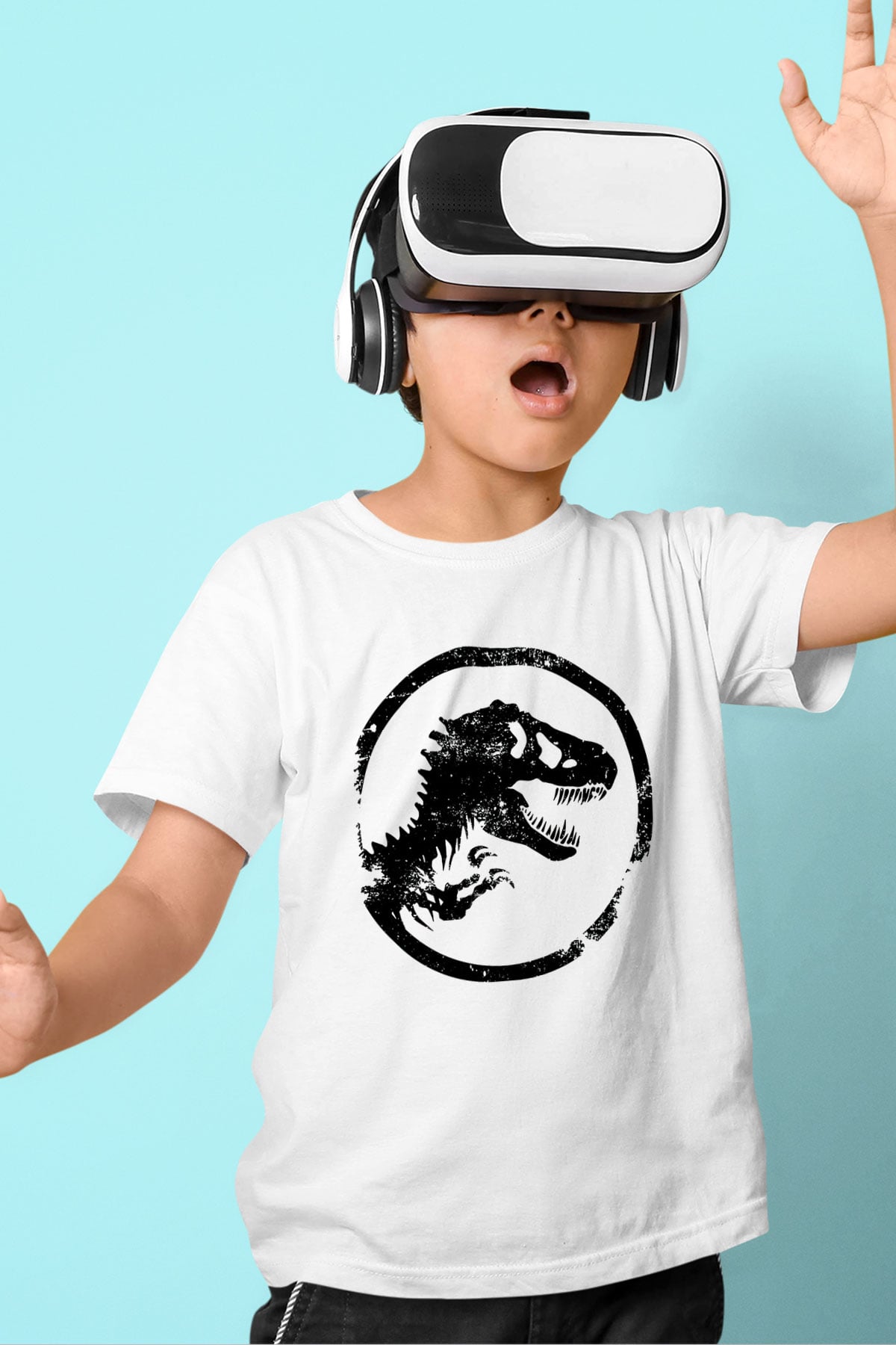 Jurassic Park Baskılı Beyaz Unisex Çocuk Tişört