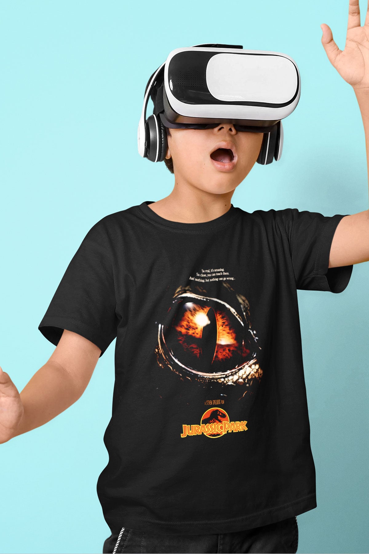 Jurassic Park Baskılı Siyah Unisex Çocuk Tişört