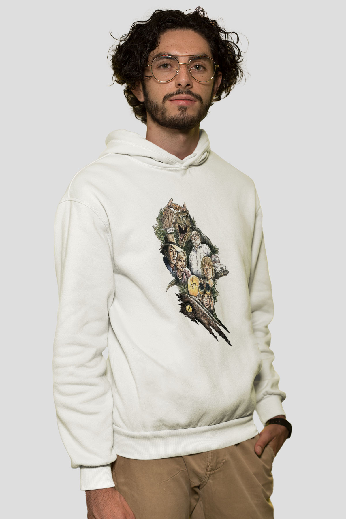 Jurassic Park Beyaz Unisex Hoodie