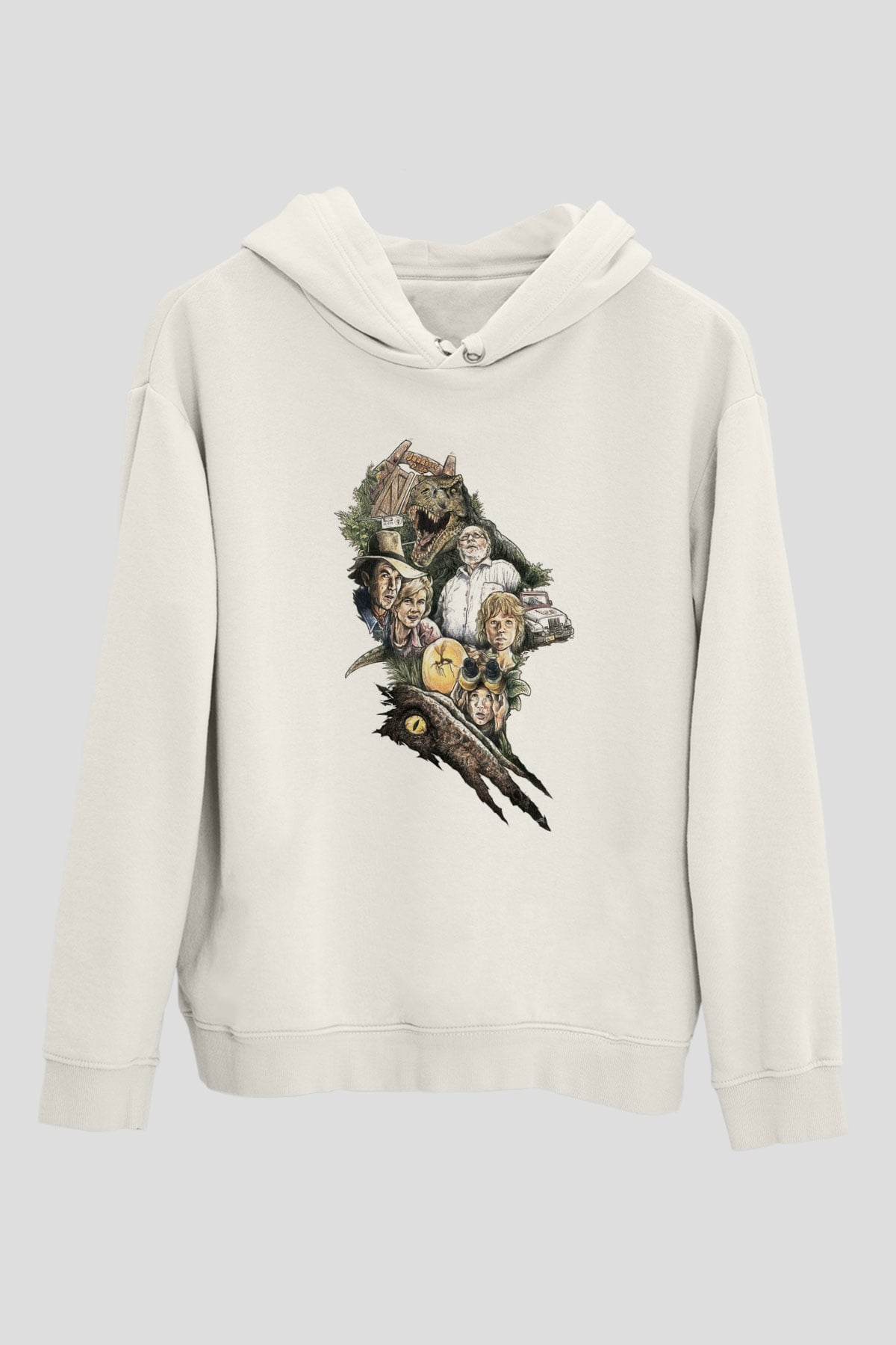Jurassic Park Beyaz Unisex Hoodie