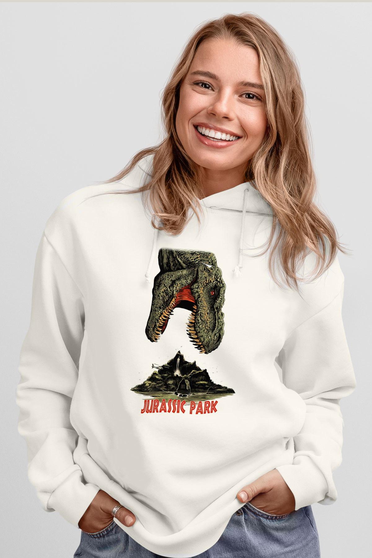 Jurassic Park Beyaz Unisex Hoodie