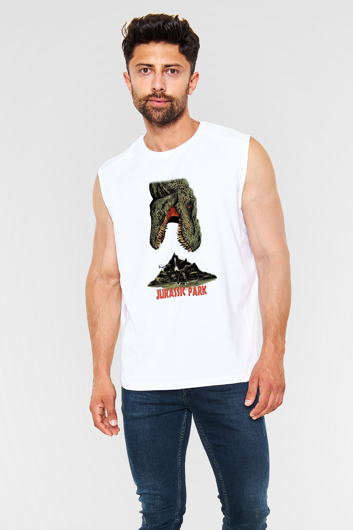Jurassic Park Beyaz Unisex Kolsuz Tişört