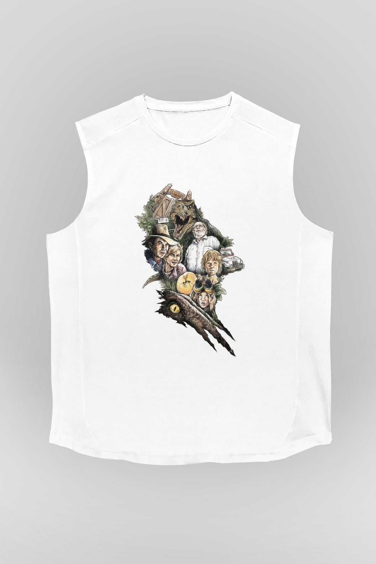 Jurassic Park Beyaz Unisex Kolsuz Tişört
