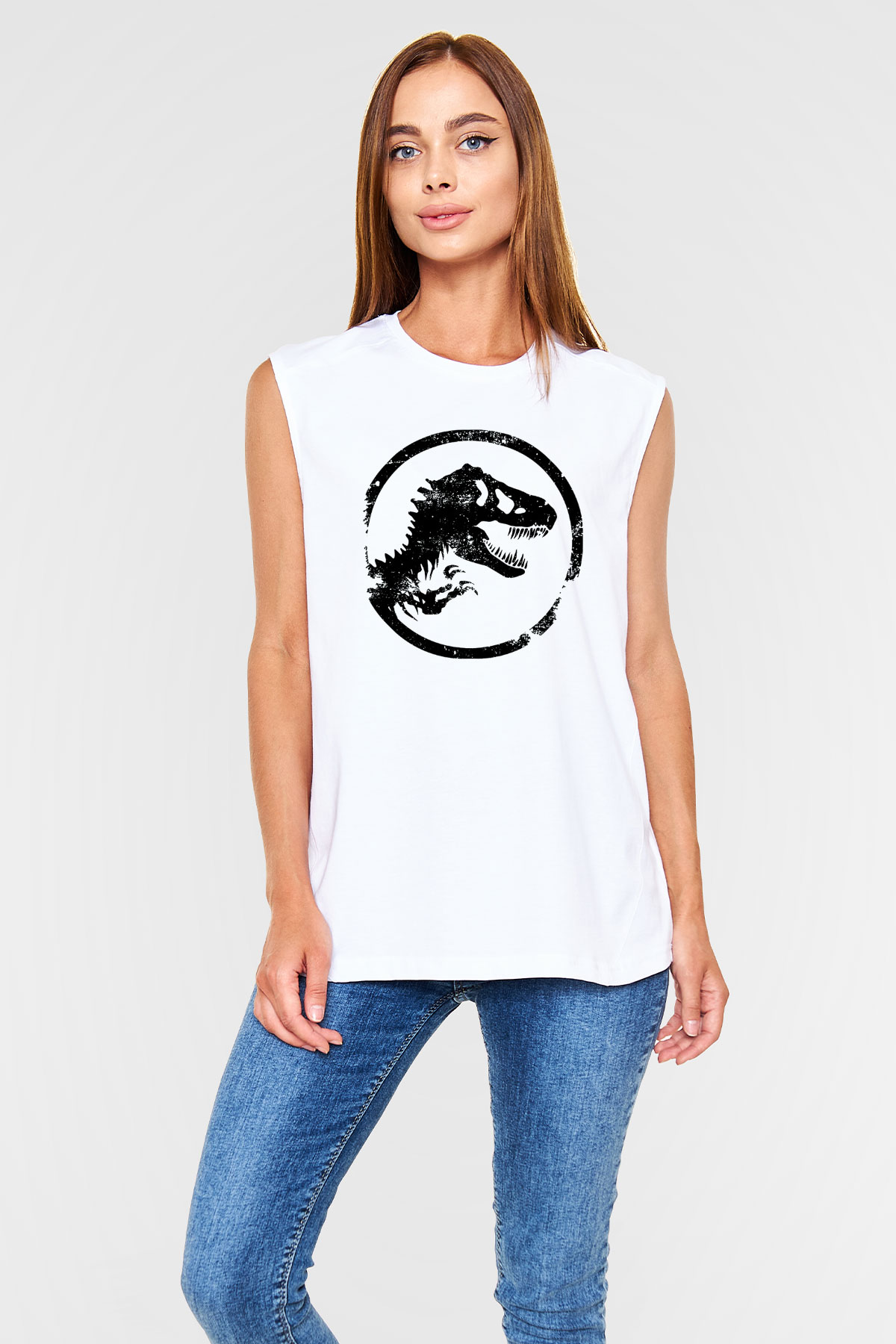 Jurassic Park Beyaz Unisex Kolsuz Tişört