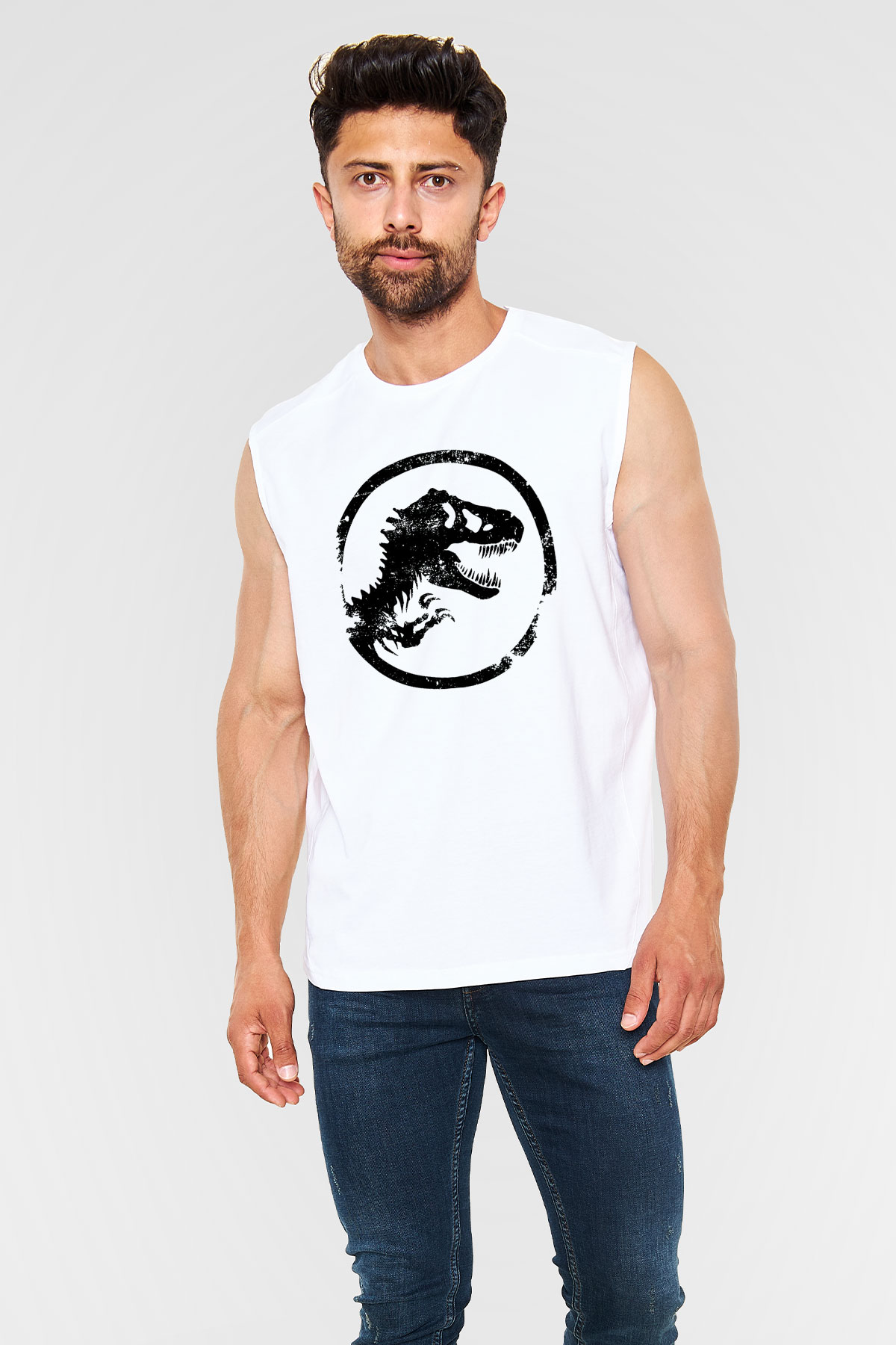 Jurassic Park Beyaz Unisex Kolsuz Tişört