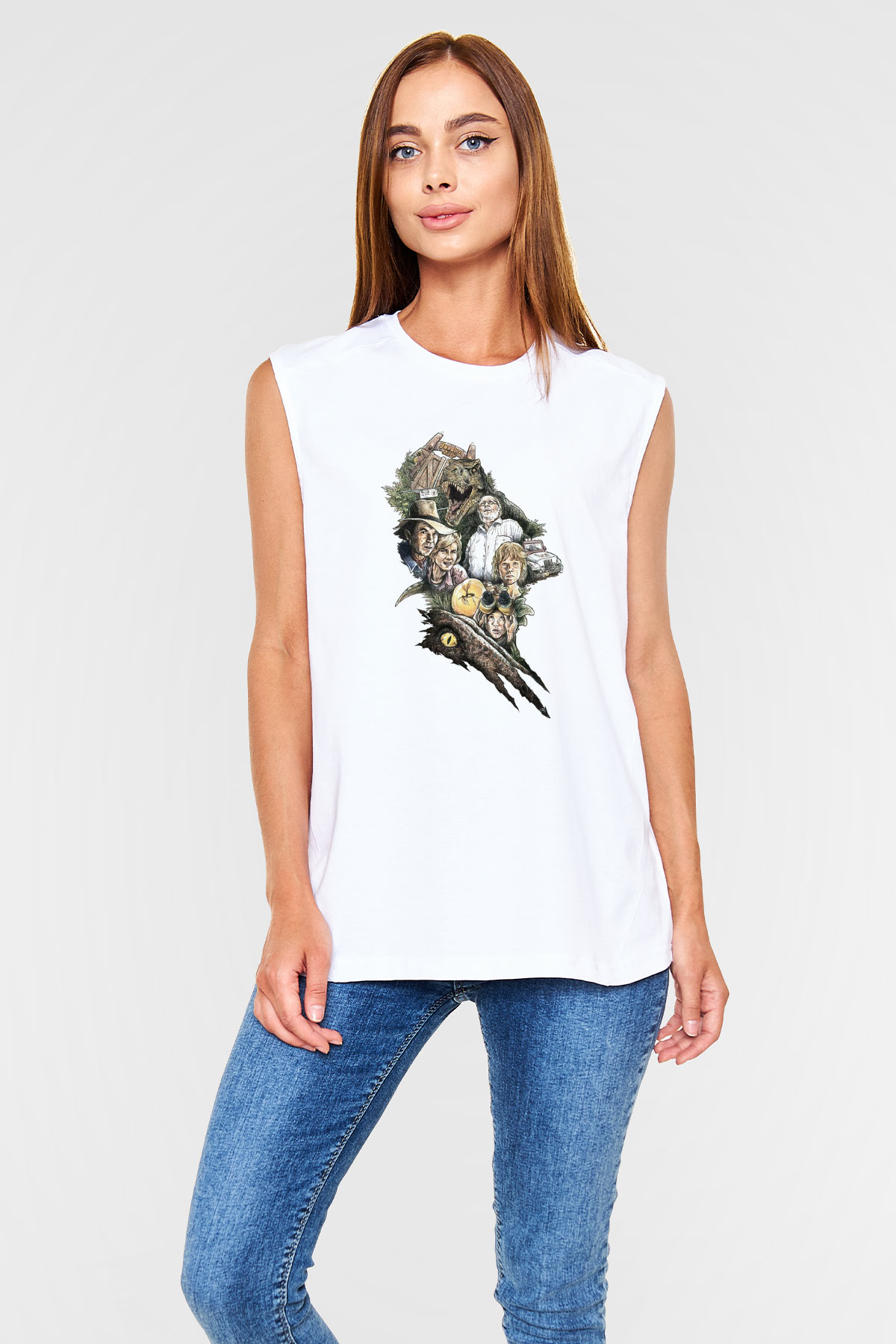 Jurassic Park Beyaz Unisex Kolsuz Tişört