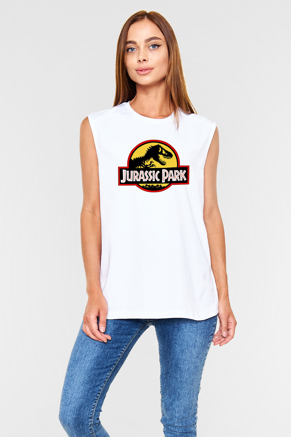 Jurassic Park Beyaz Unisex Kolsuz Tişört