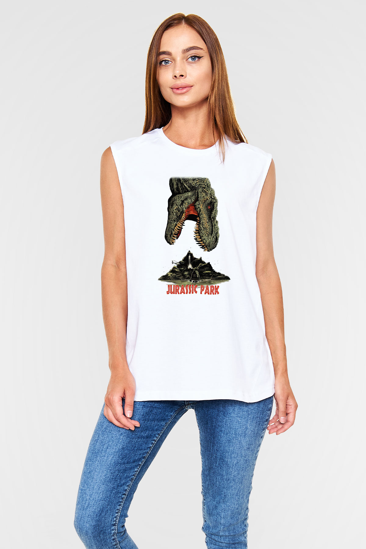 Jurassic Park Beyaz Unisex Kolsuz Tişört