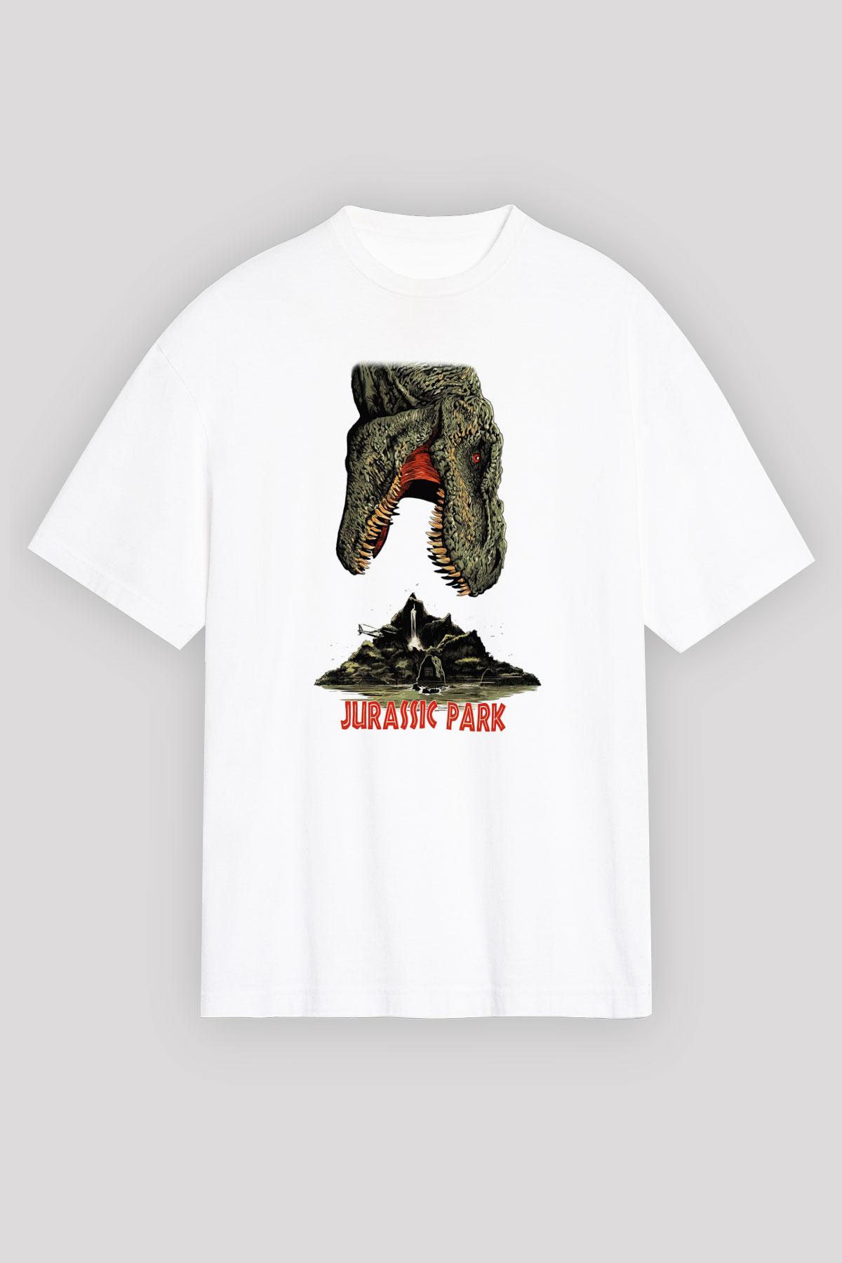 Jurassic Park Beyaz Unisex Oversize Tişört T-Shirt