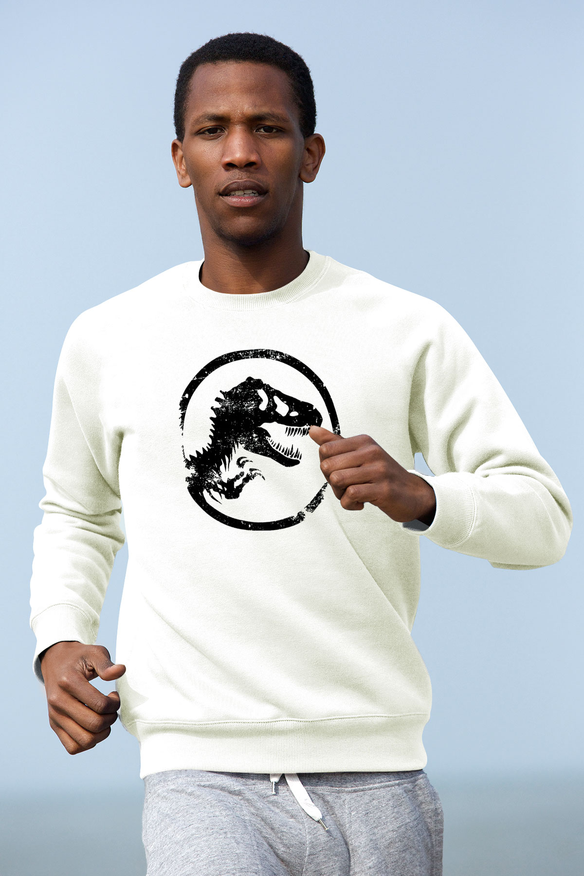 Jurassic Park Beyaz Unisex Sweatshirt